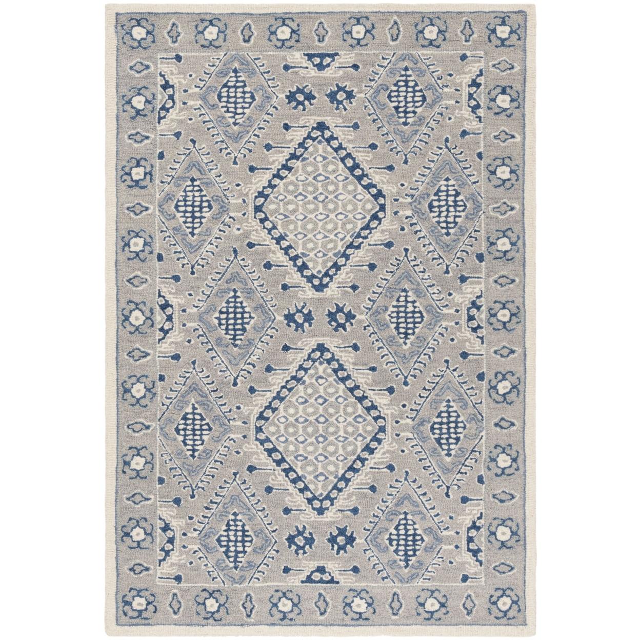 Handmade Light Grey/Blue Wool Tufted 4' x 6' Area Rug