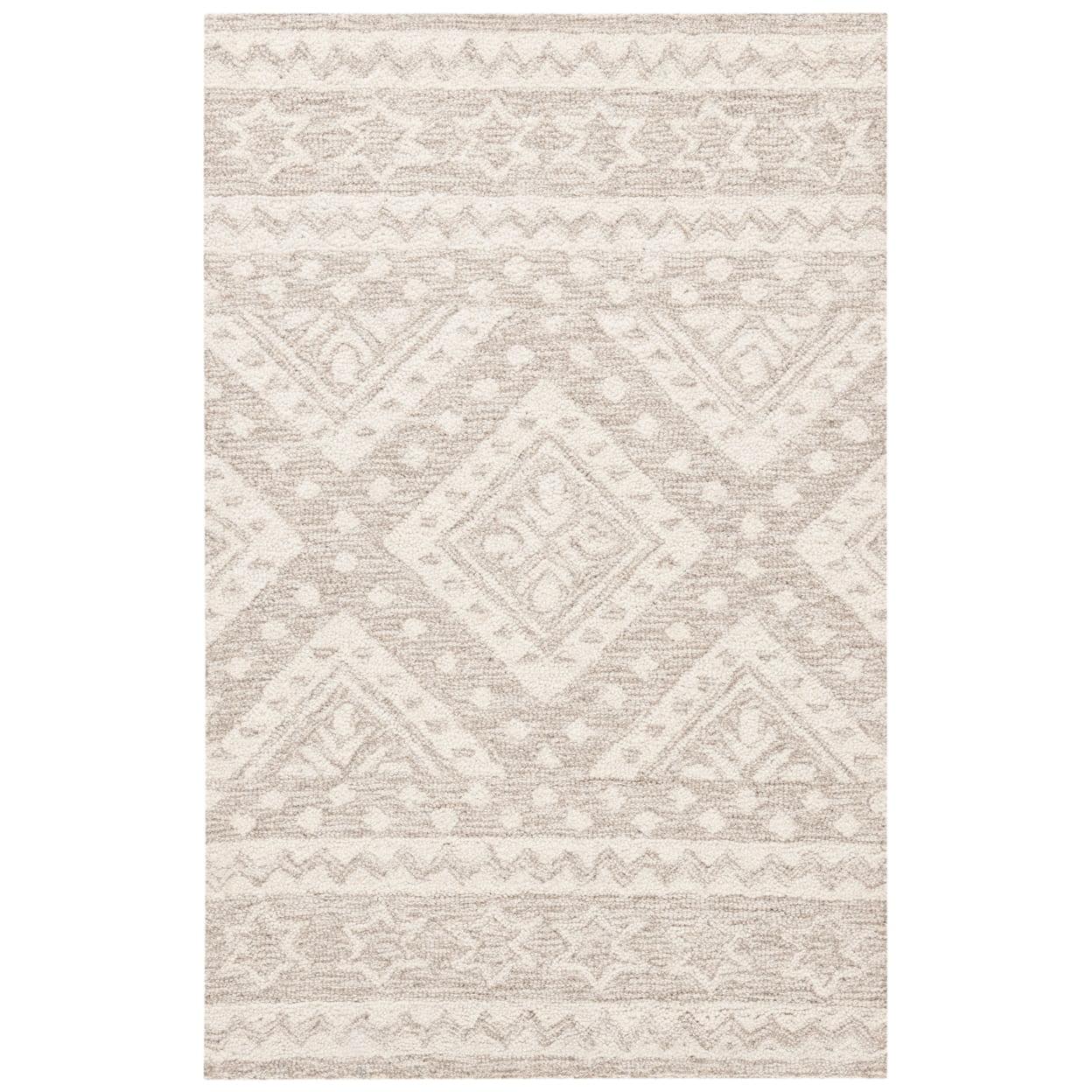 Elegant Ivory Tufted Wool Rectangular Rug, Handmade Non-Slip Design