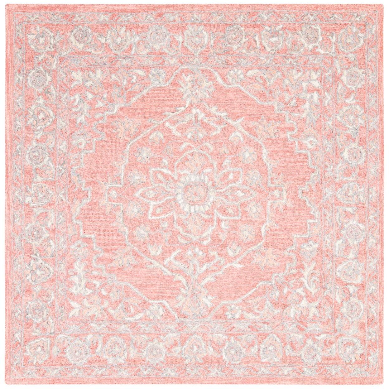 Hand-Tufted Medallion Pink/Ivory Wool 3' Square Rug