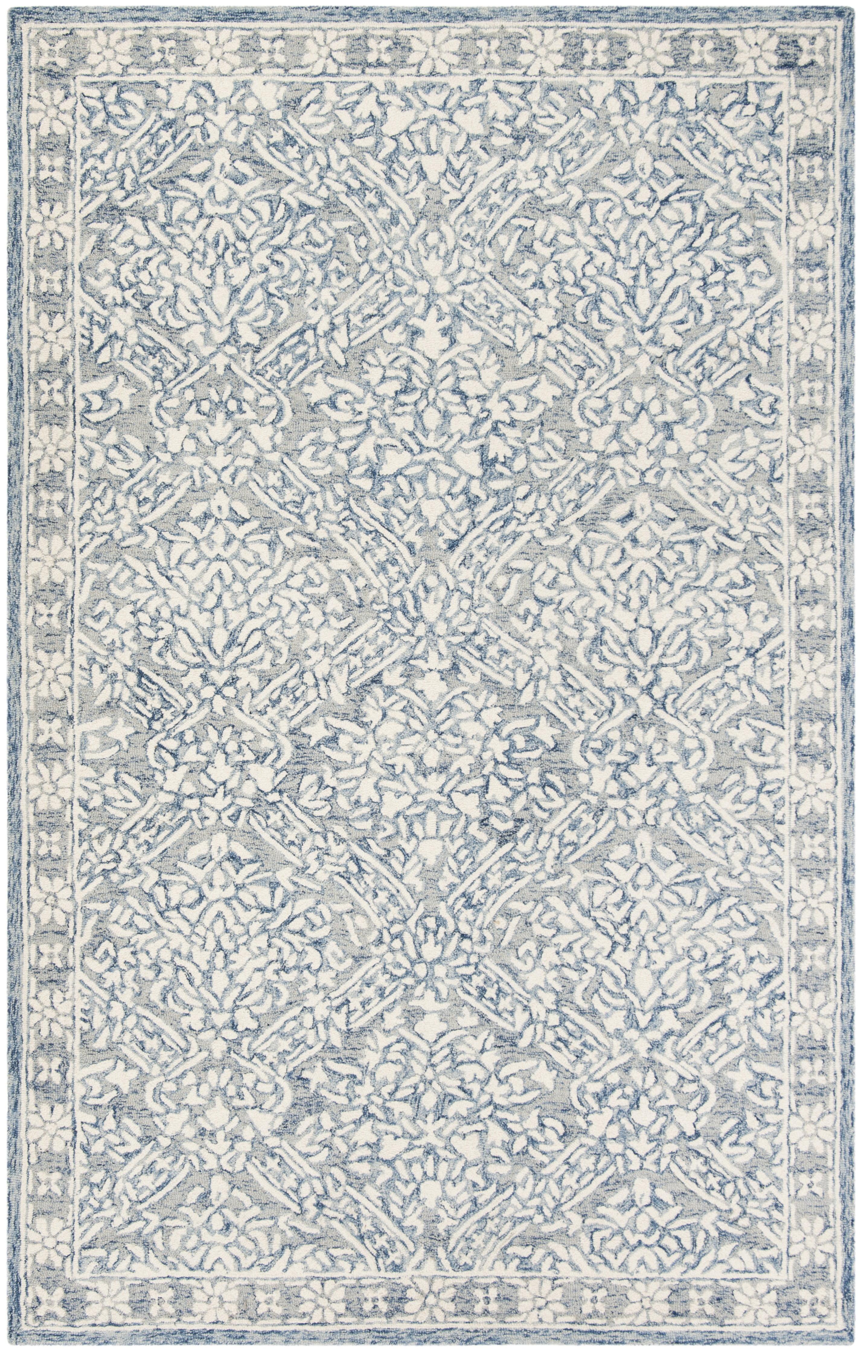 SAFAVIEH Micro-Loop Carmella Oriental Wool Area Rug, Blue/Ivory, 10' x 14'
