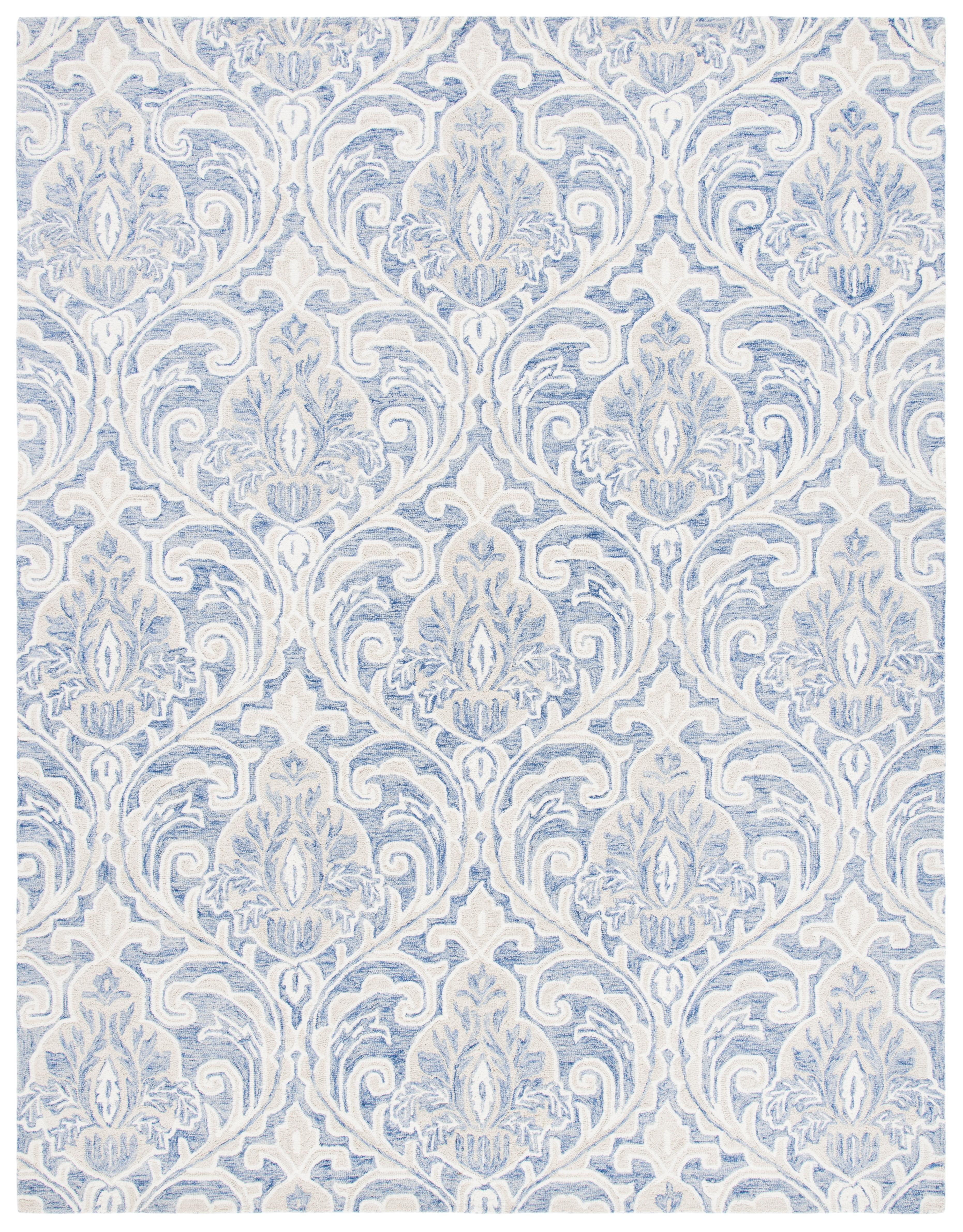 SAFAVIEH Micro-Loop Cornelius Floral Area Rug, Blue/Ivory, 10' x 14'