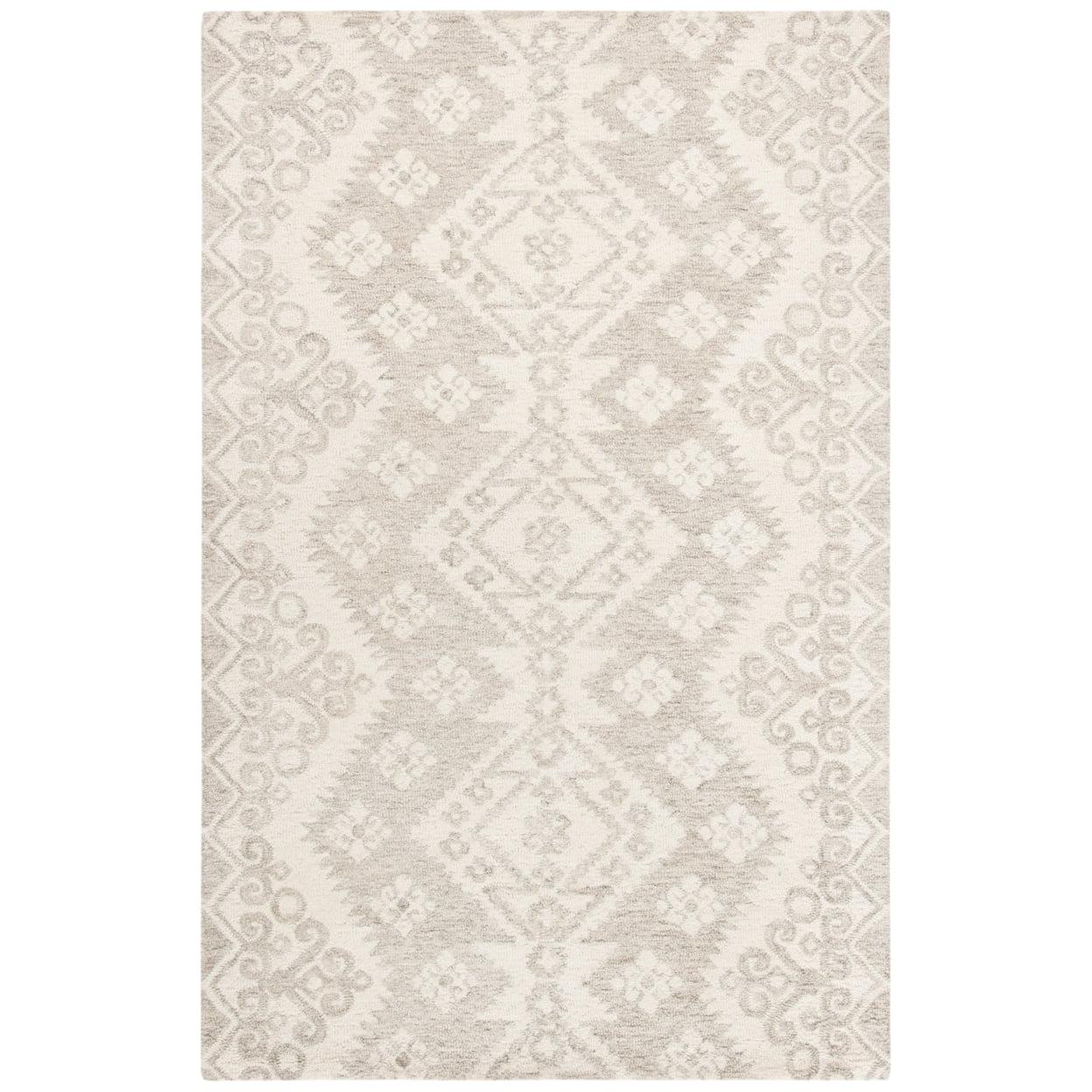 Elegant Ivory Tufted Wool Rectangular Rug, Handmade and Non-Slip