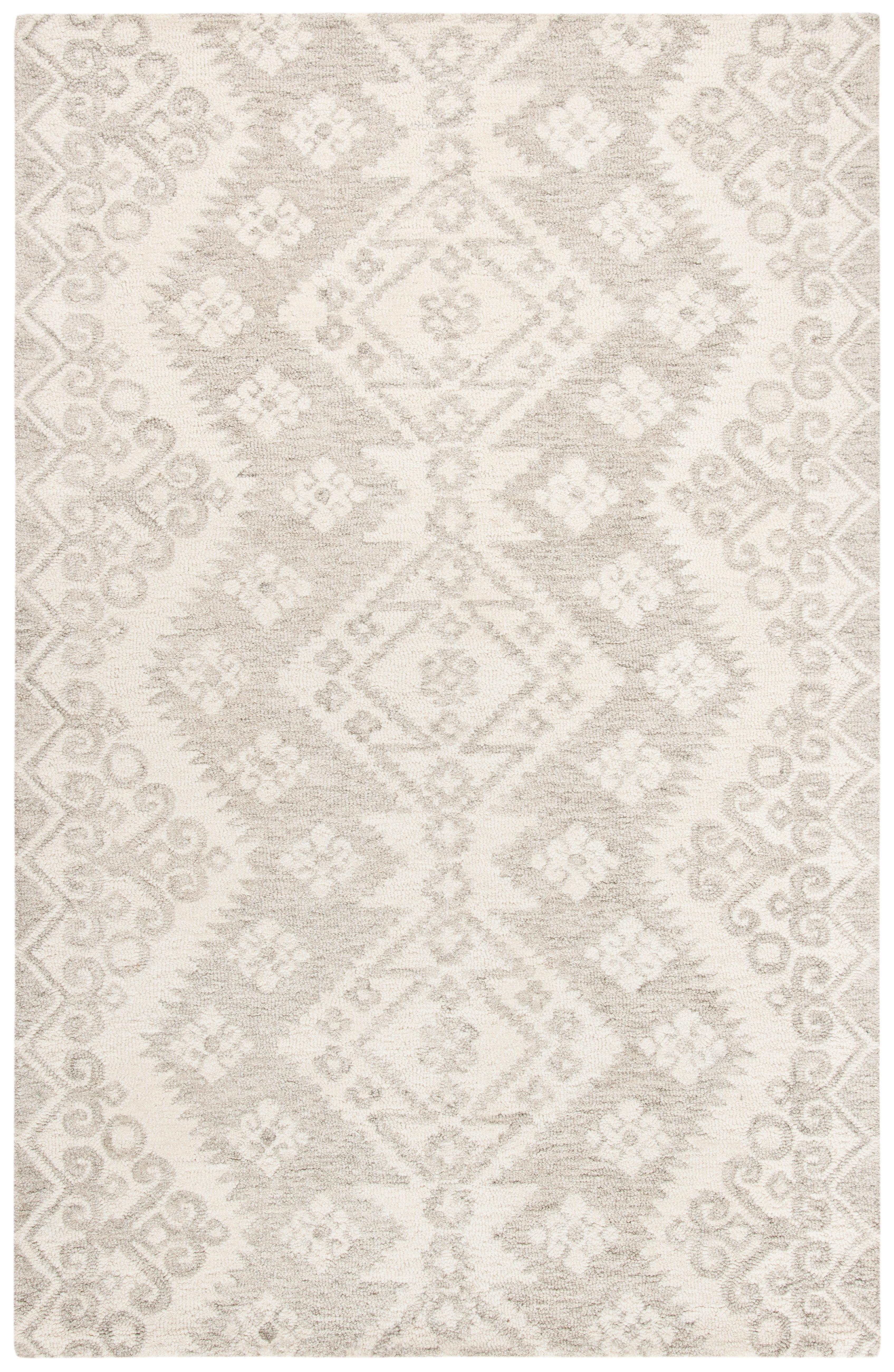 Elegant Ivory Tufted Wool Rectangular Rug, Handmade and Non-Slip