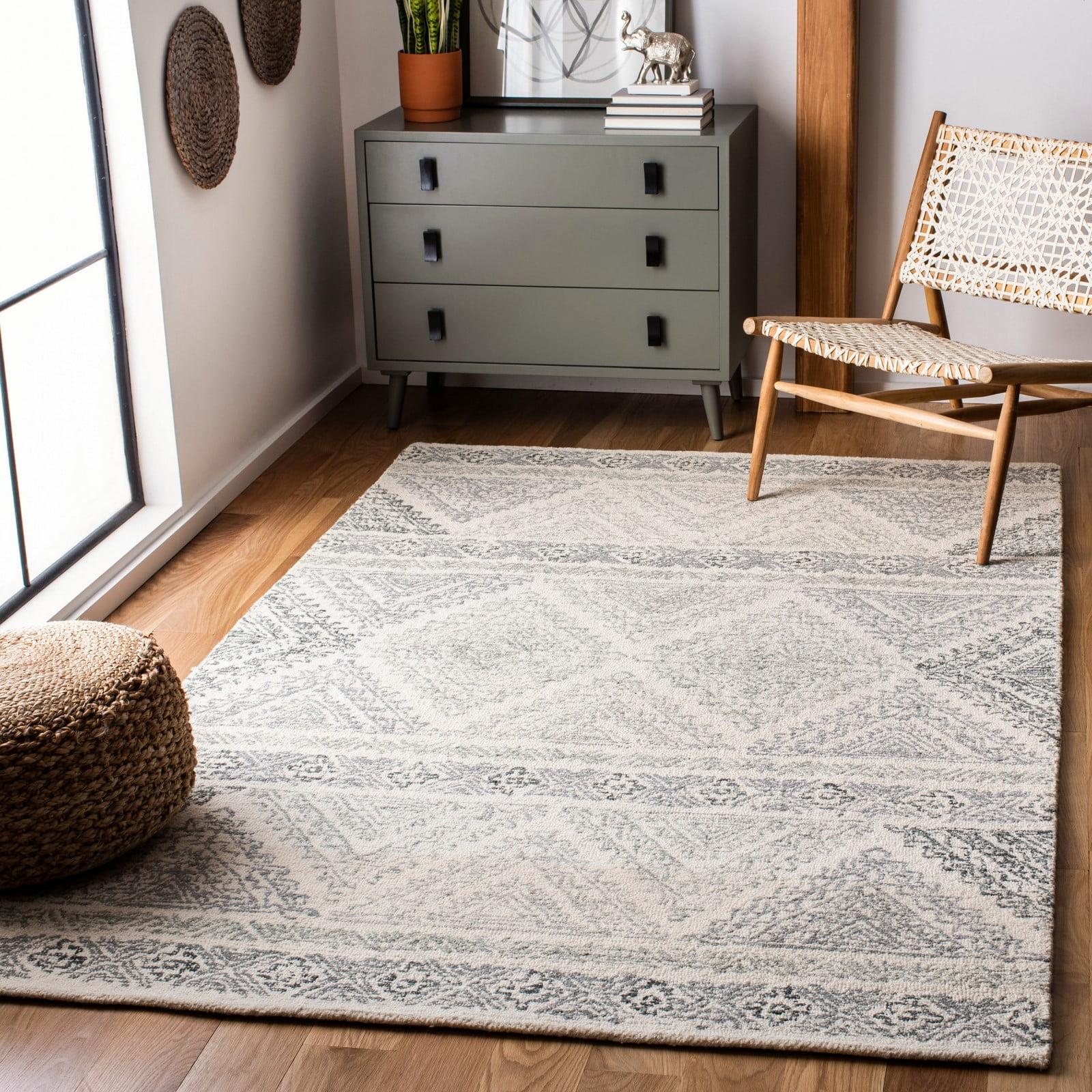 Handmade Gray Wool Tufted Round Area Rug, 5' x 8'