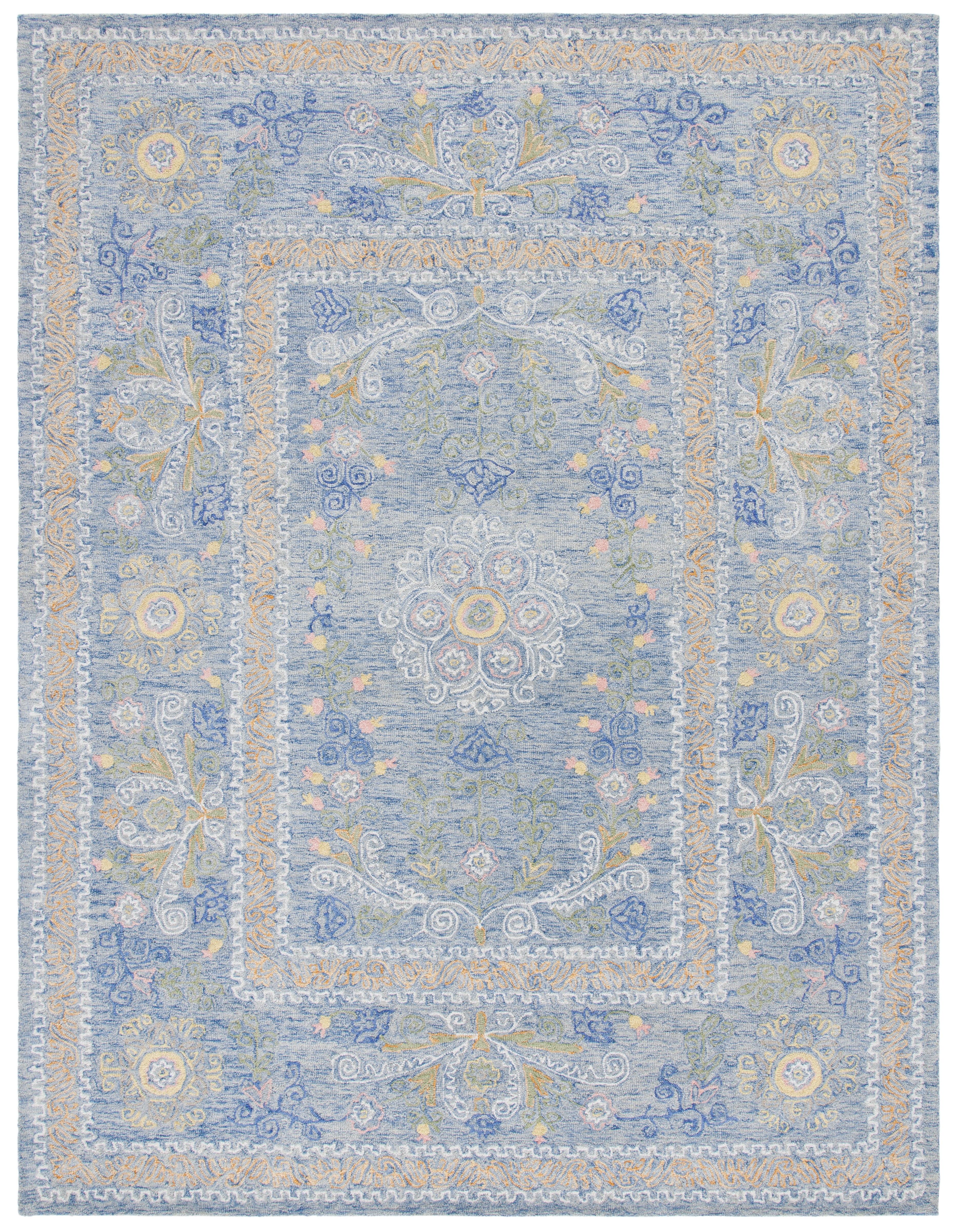 SAFAVIEH Micro-Loop Shanelle Floral Area Rug, Blue/Green, 9' x 12'