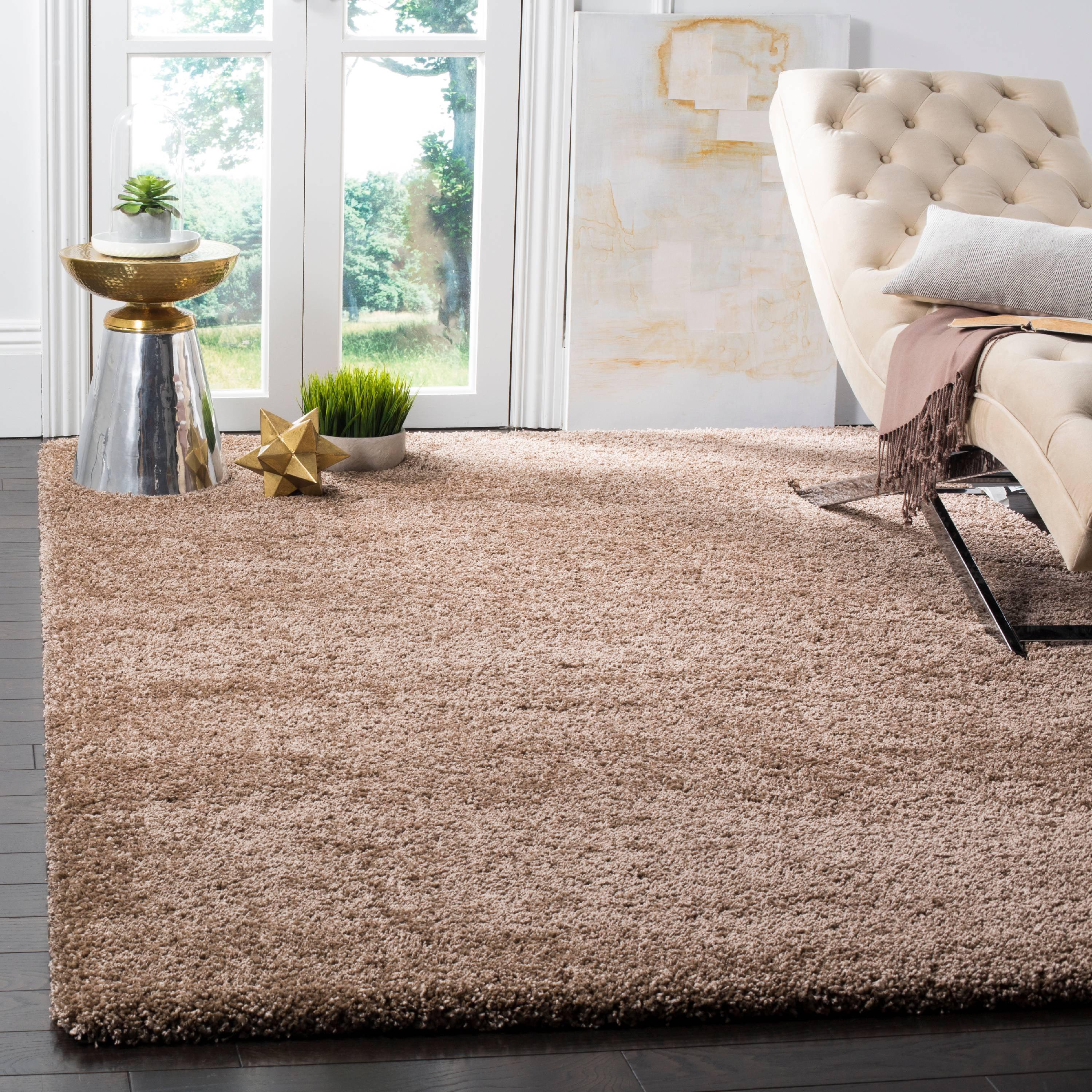 Dark Beige Reversible Rectangular Shag Area Rug