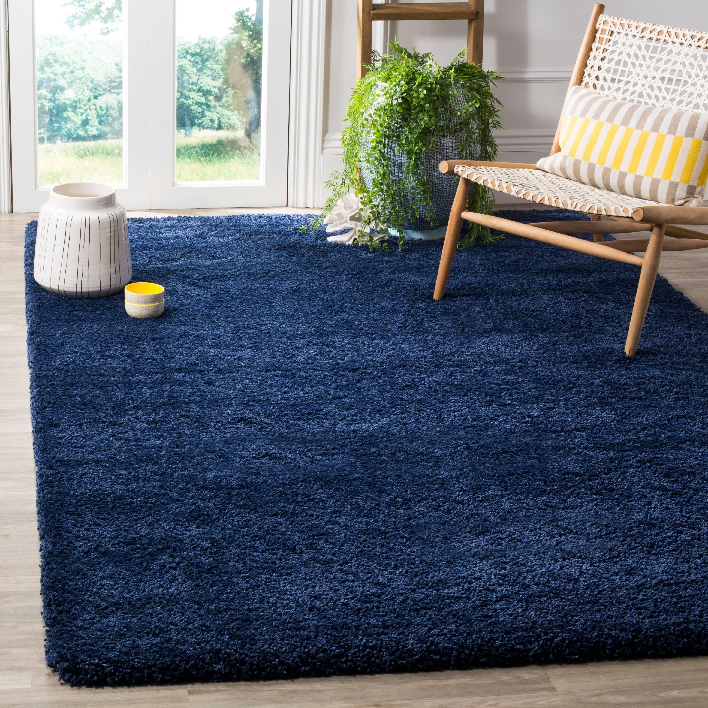 Navy Synthetic Shag Area Rug, 5'1" x 8'