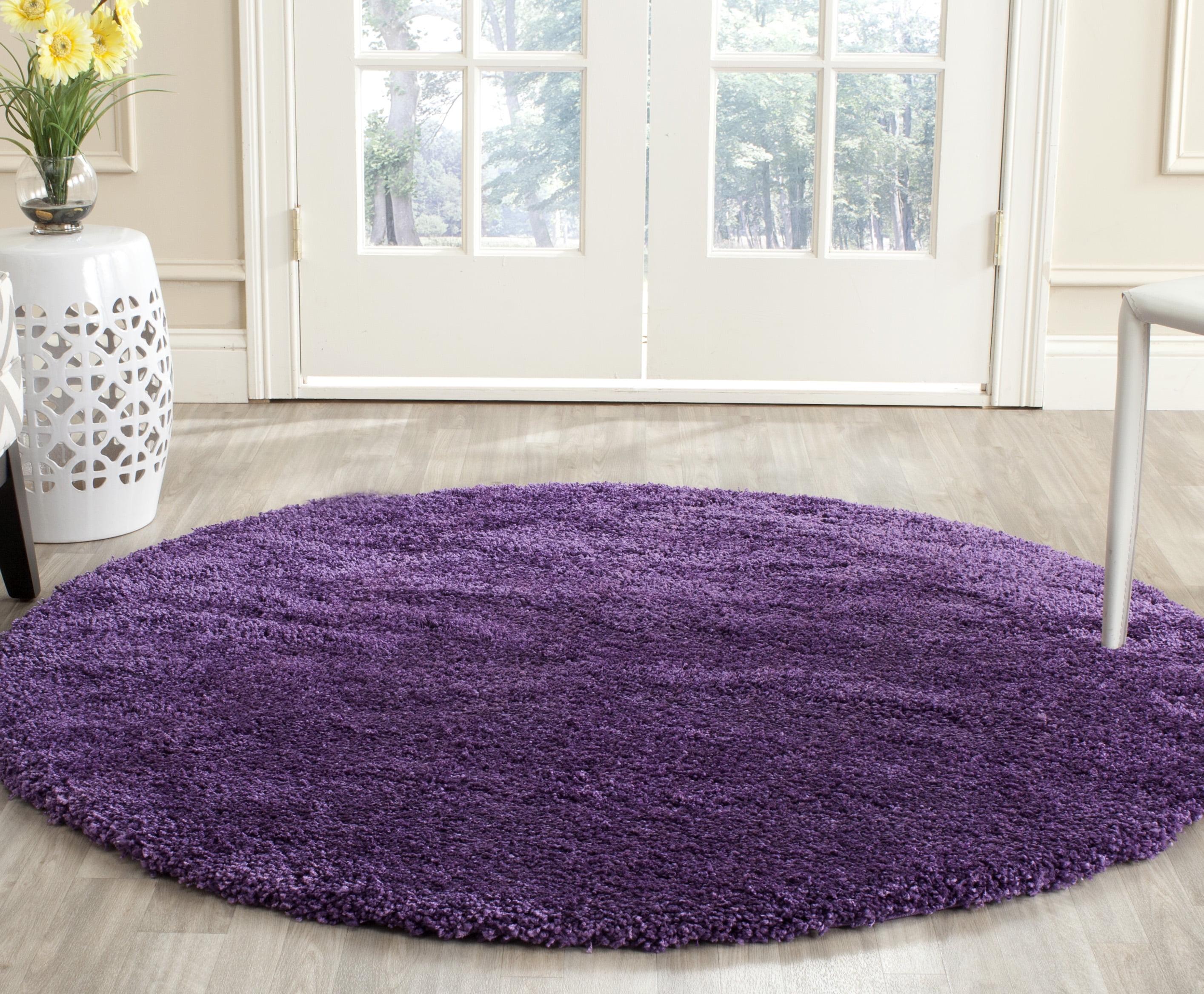 Purple High Pile Round Shag Area Rug