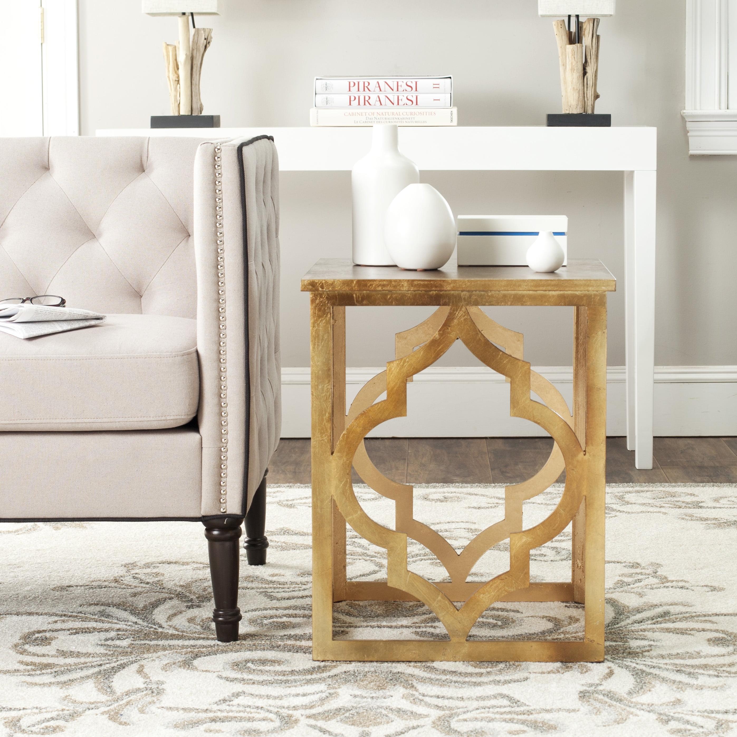 Gold Leaf Latticework Wood Accent Table