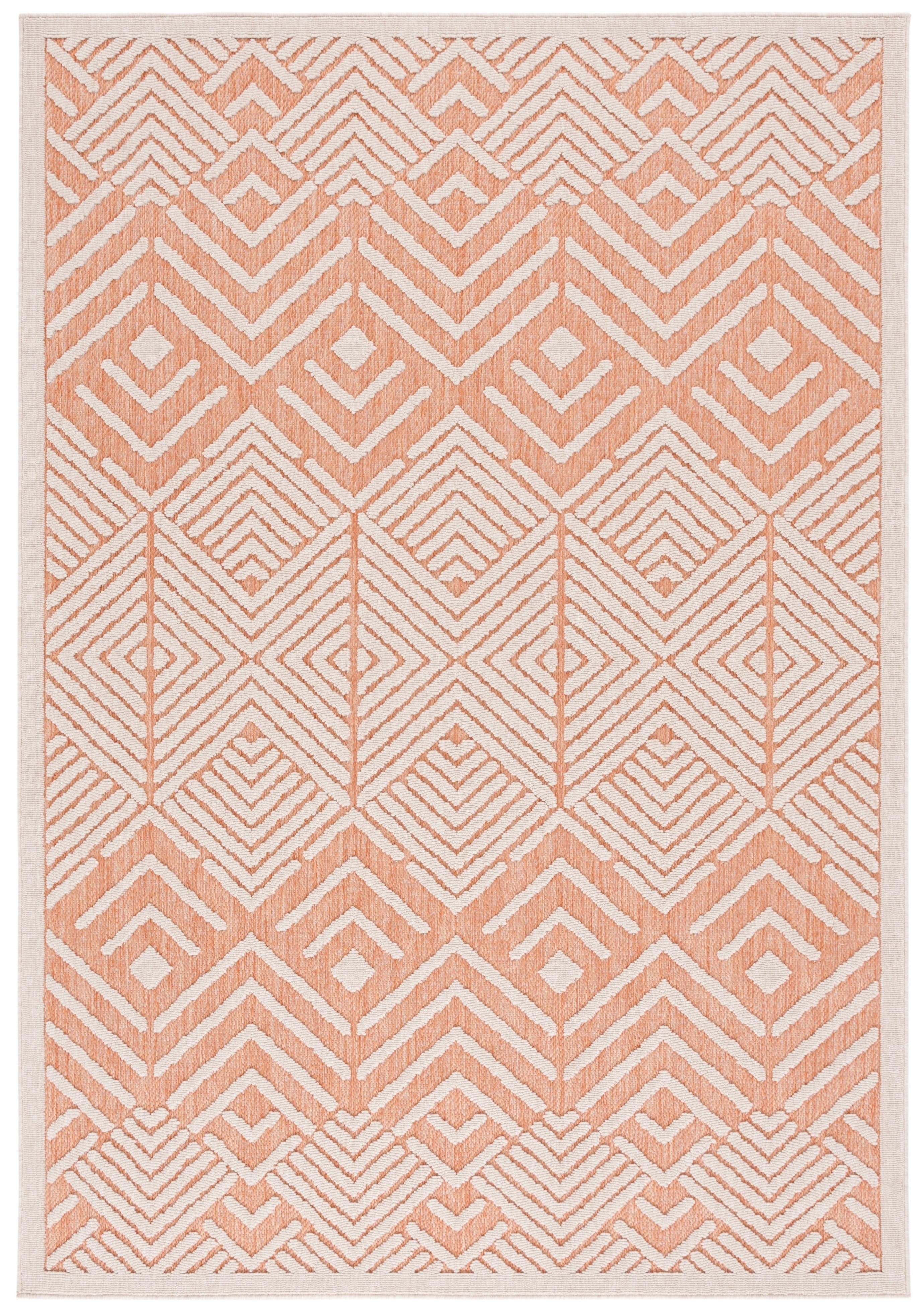 Ivory and Rust Geometric 5' x 7' Stain-resistant Rug