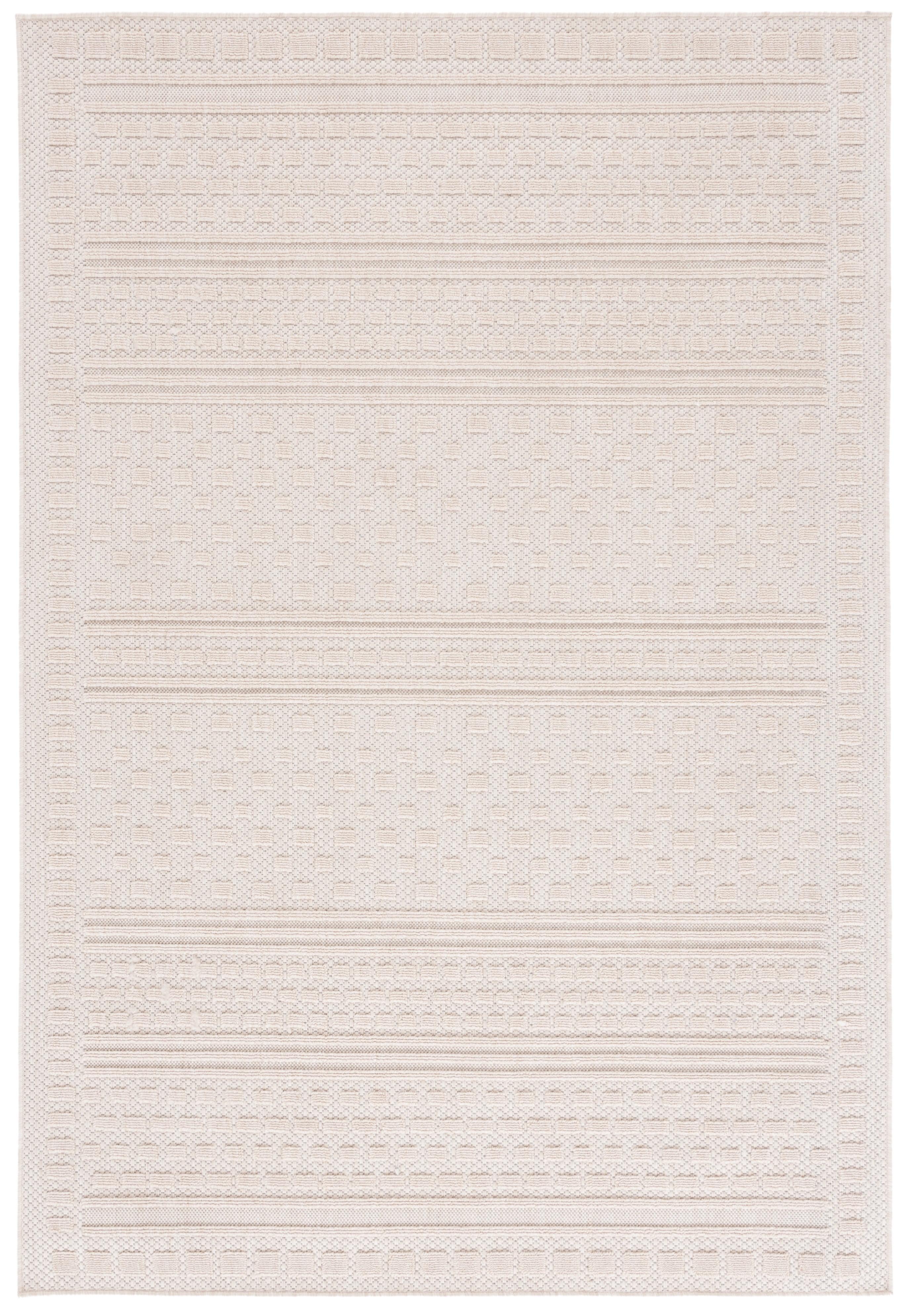 Beige Geometric 8' x 10' Synthetic Easy Care Rug