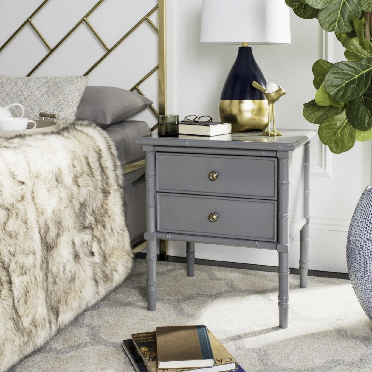 Transitional 2-Drawer Bamboo-Styled Gray Nightstand