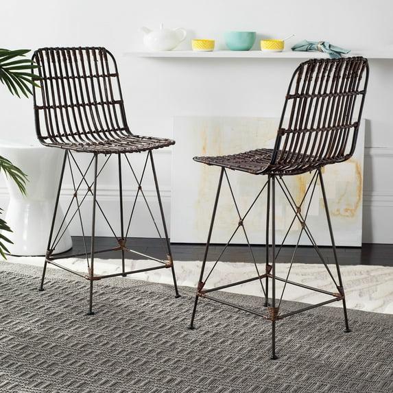 Minerva Wicker Counter Stool (Set of 2) - WIK6509 - Brown/Black - Safavieh