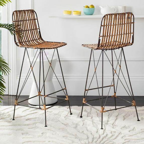 Minerva Wicker Bar Stool (Set of 2) - Natural/Black - Safavieh