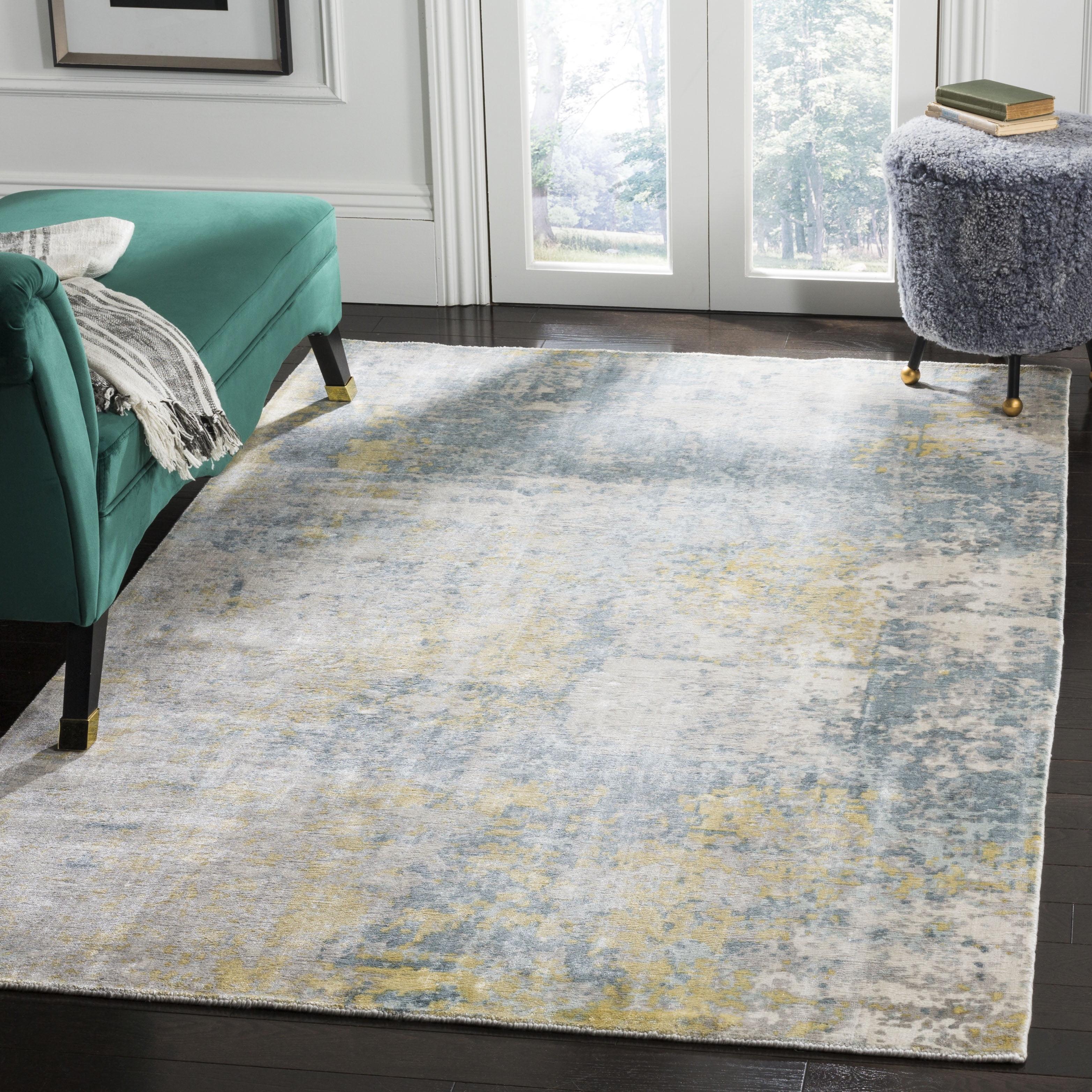 Hand-Loomed Abstract Gray Silk-Blend 6'x9' Area Rug