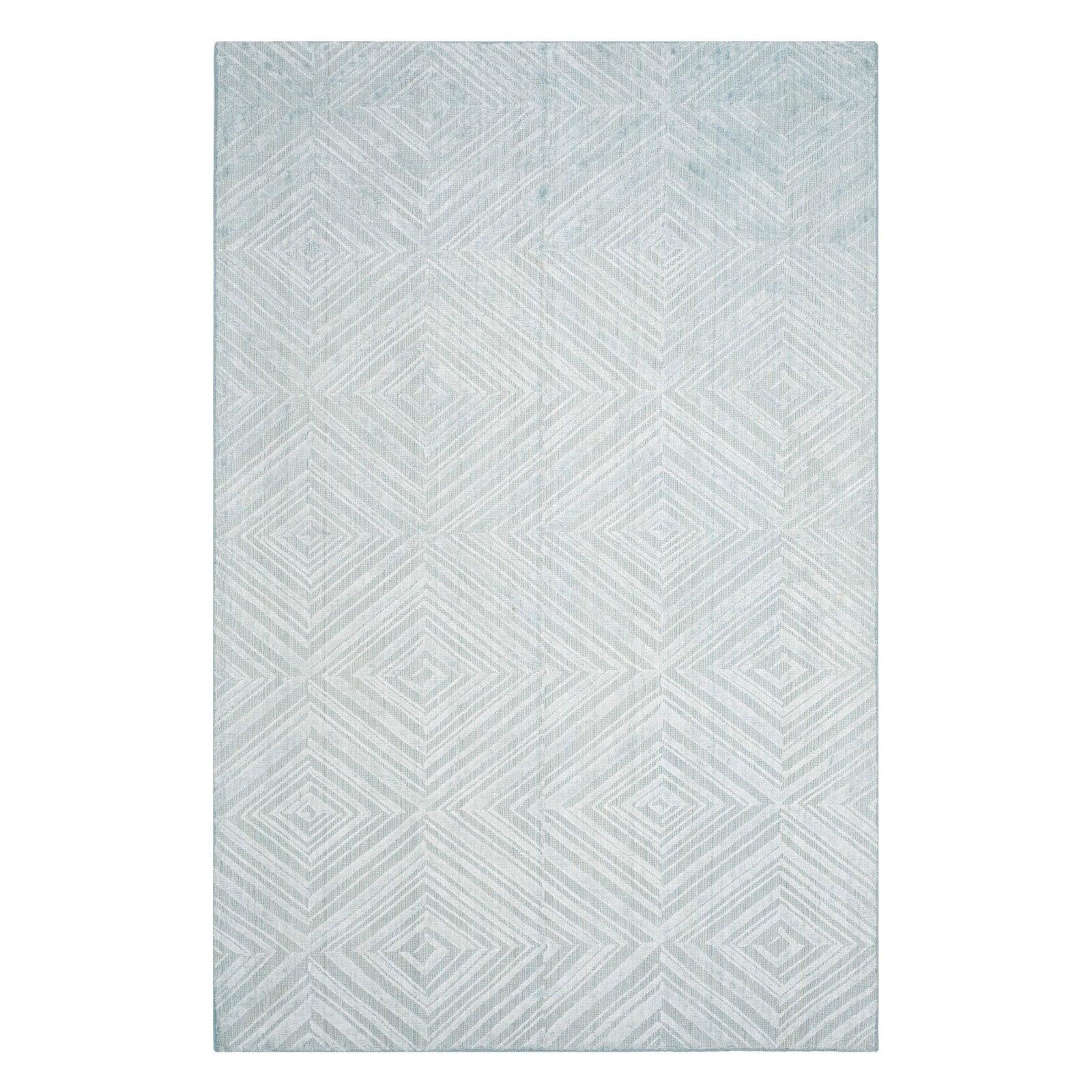 Handmade Blue Geometric Wool and Viscose Area Rug, 8' x 10'