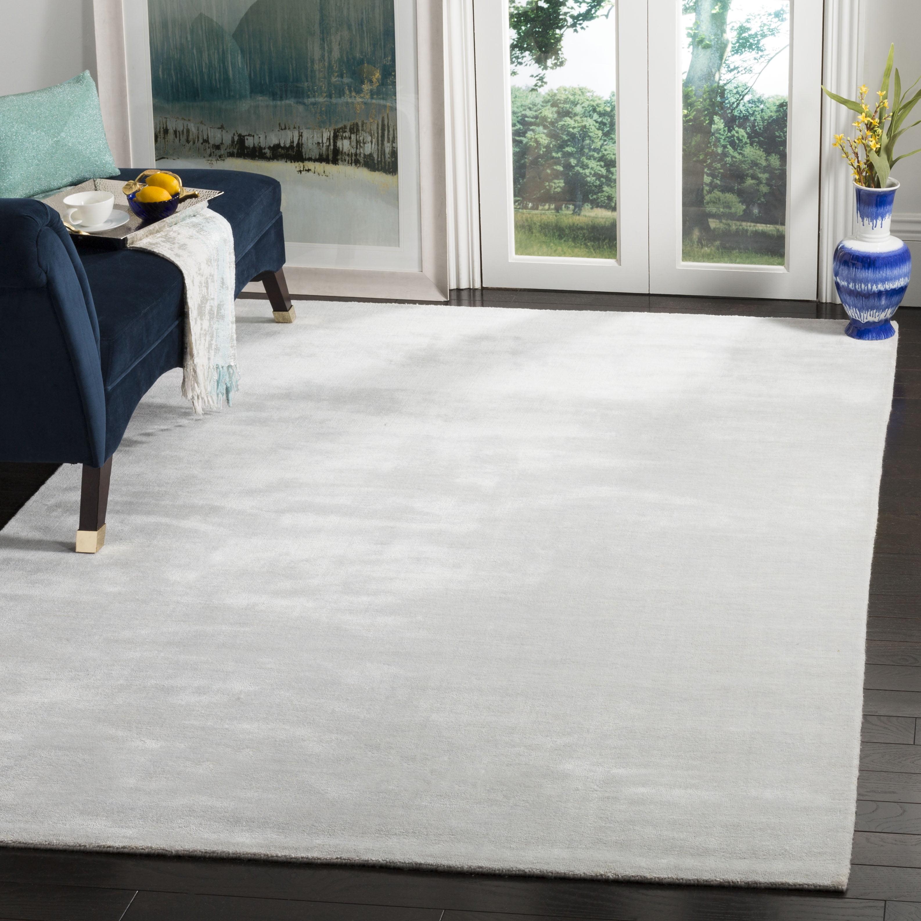 Silver Grey Hand-Knotted Wool Viscose 6' x 9' Rug