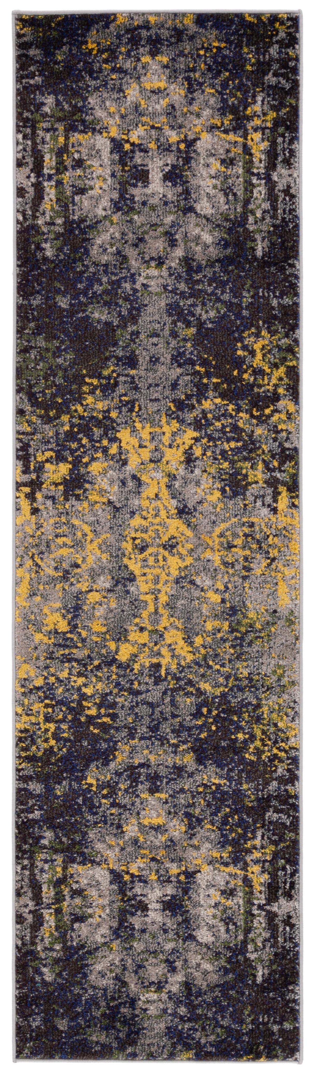 Gray and Yellow Abstract Synthetic Runner Rug