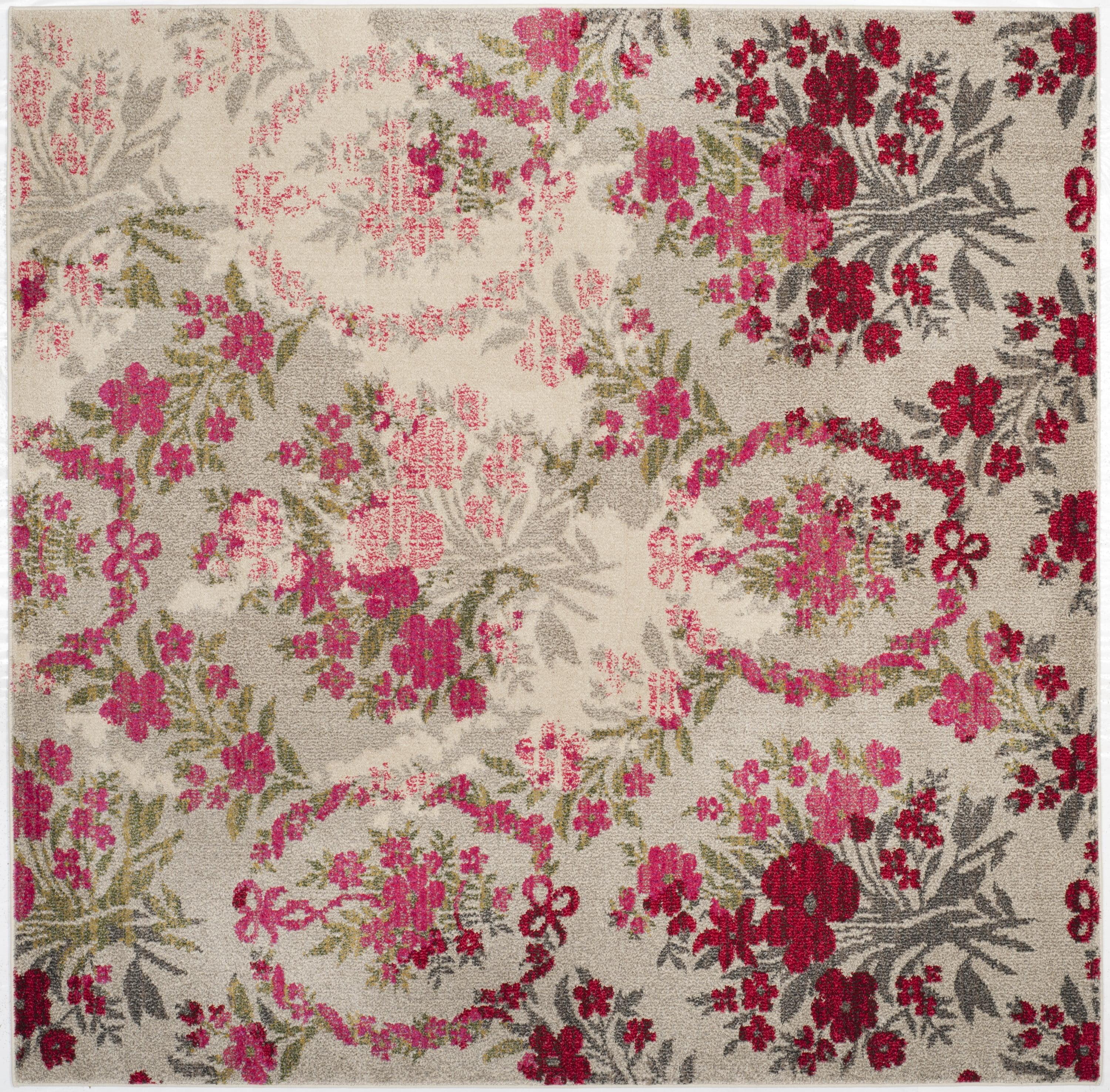 Monaco MNC205 Power Loomed Area Rug - Ivory/Pink - 6'7"x6'7" - Safavieh.