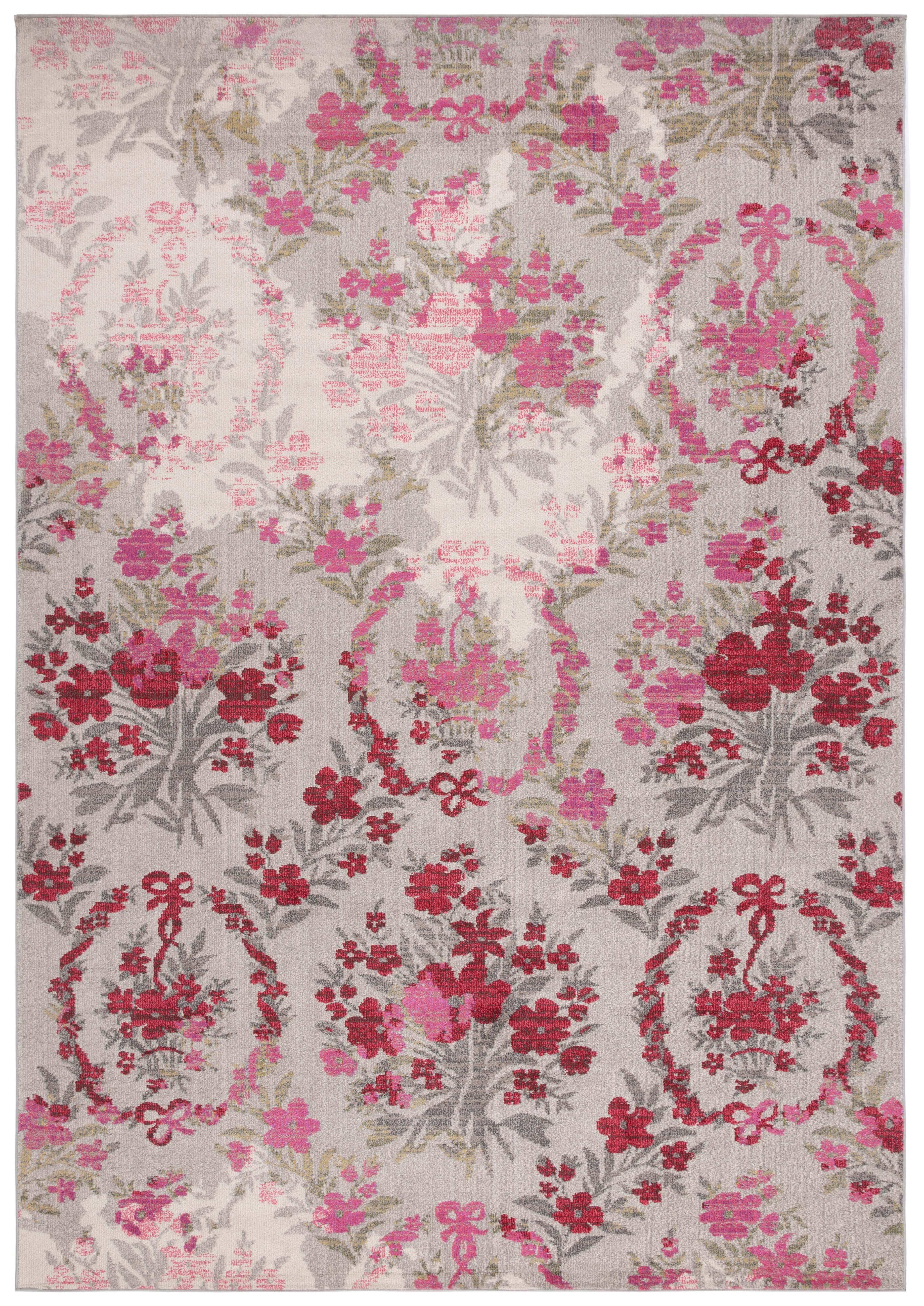 SAFAVIEH Monaco Cyan Floral Area Rug, Ivory/Pink, 8' x 11'