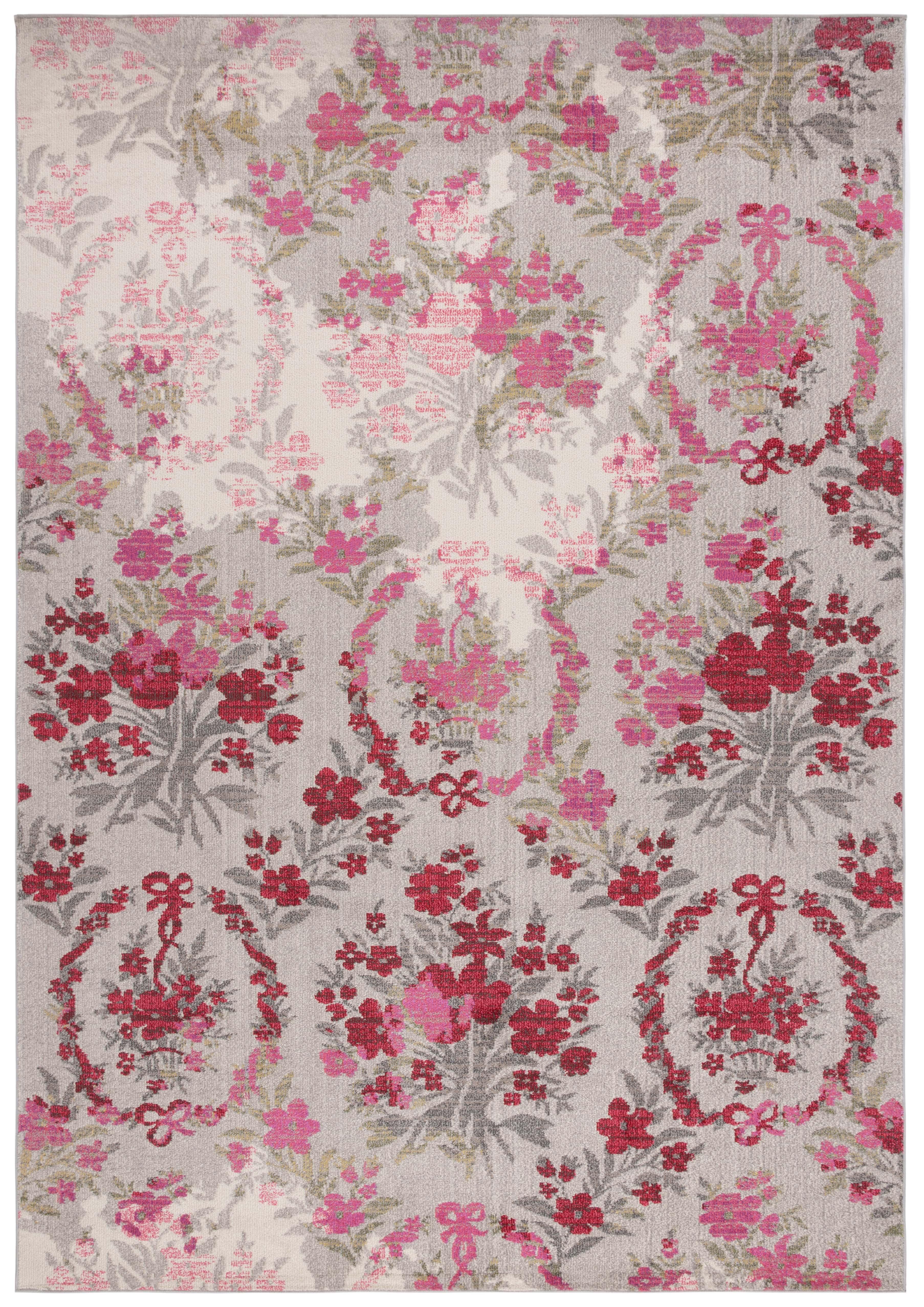 SAFAVIEH Monaco Cyan Floral Area Rug, Ivory/Pink, 9' x 12'