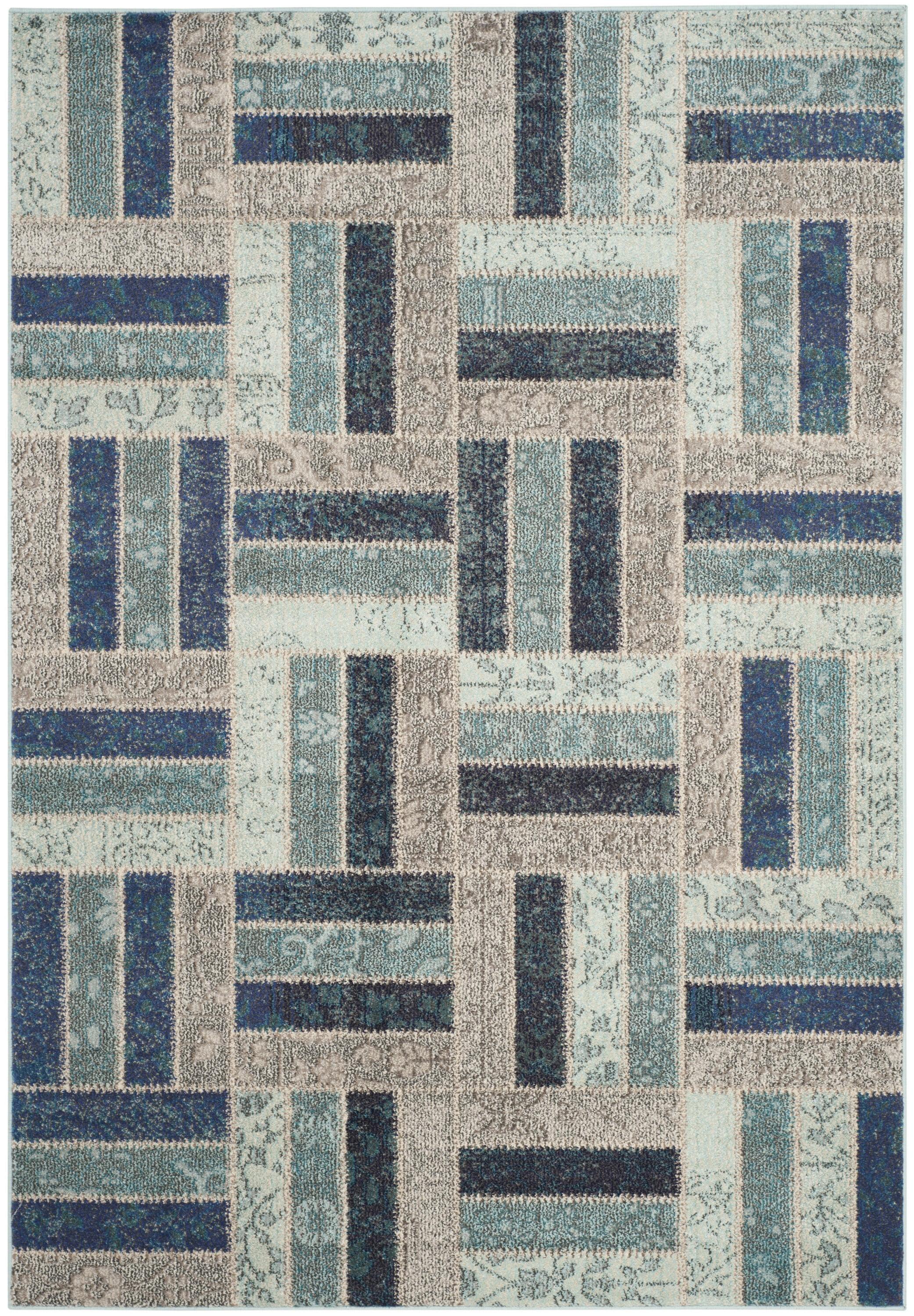 Reversible Grey/Blue Synthetic Hand-Knotted Area Rug, 59"x84"