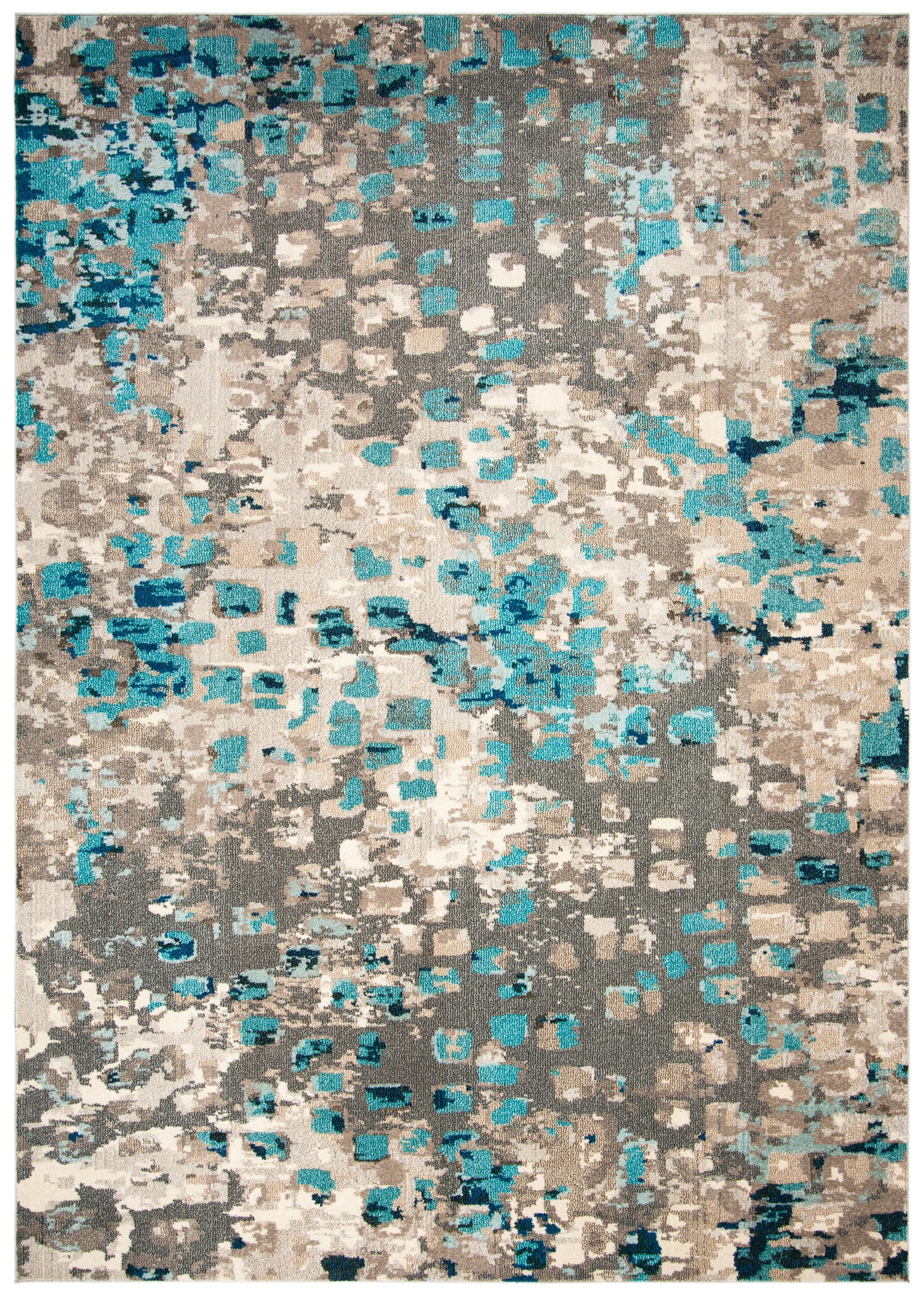 Gray and Light Blue Geometric Abstract 9' x 12' Area Rug