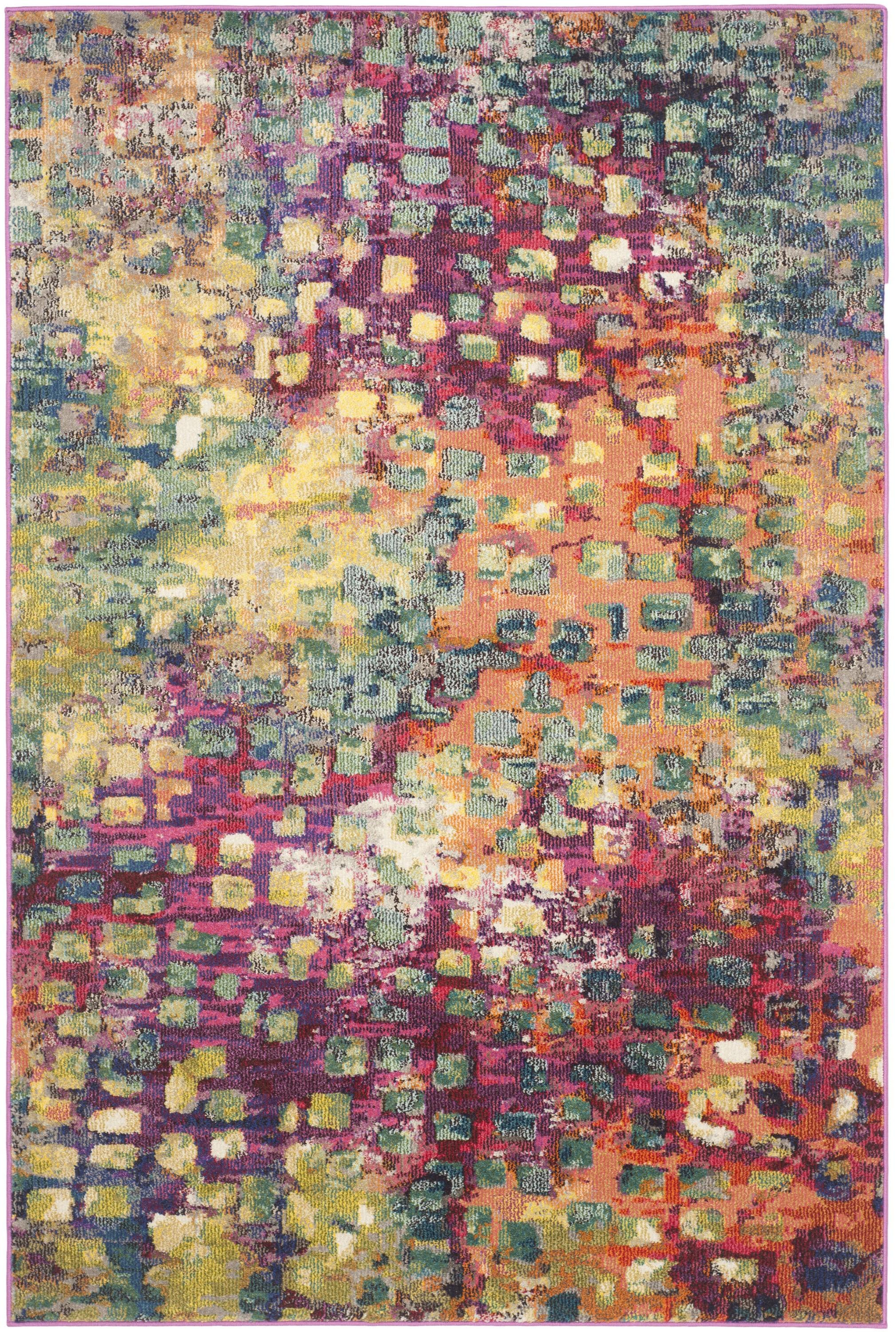 Vibrant Pink and Multicolor Abstract Rectangular Area Rug