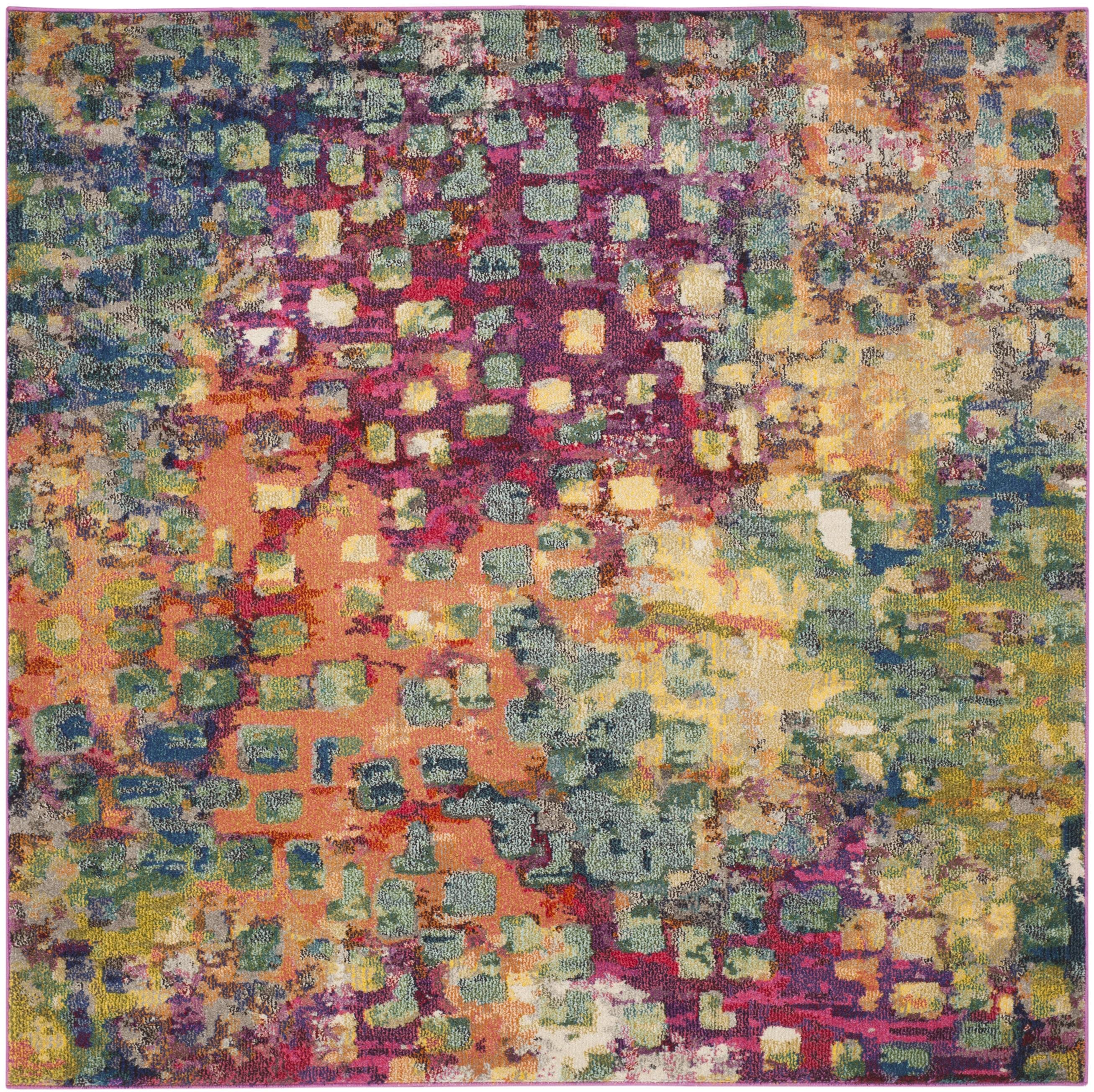 Boho-Chic Pink Multi 9' Square Synthetic Area Rug