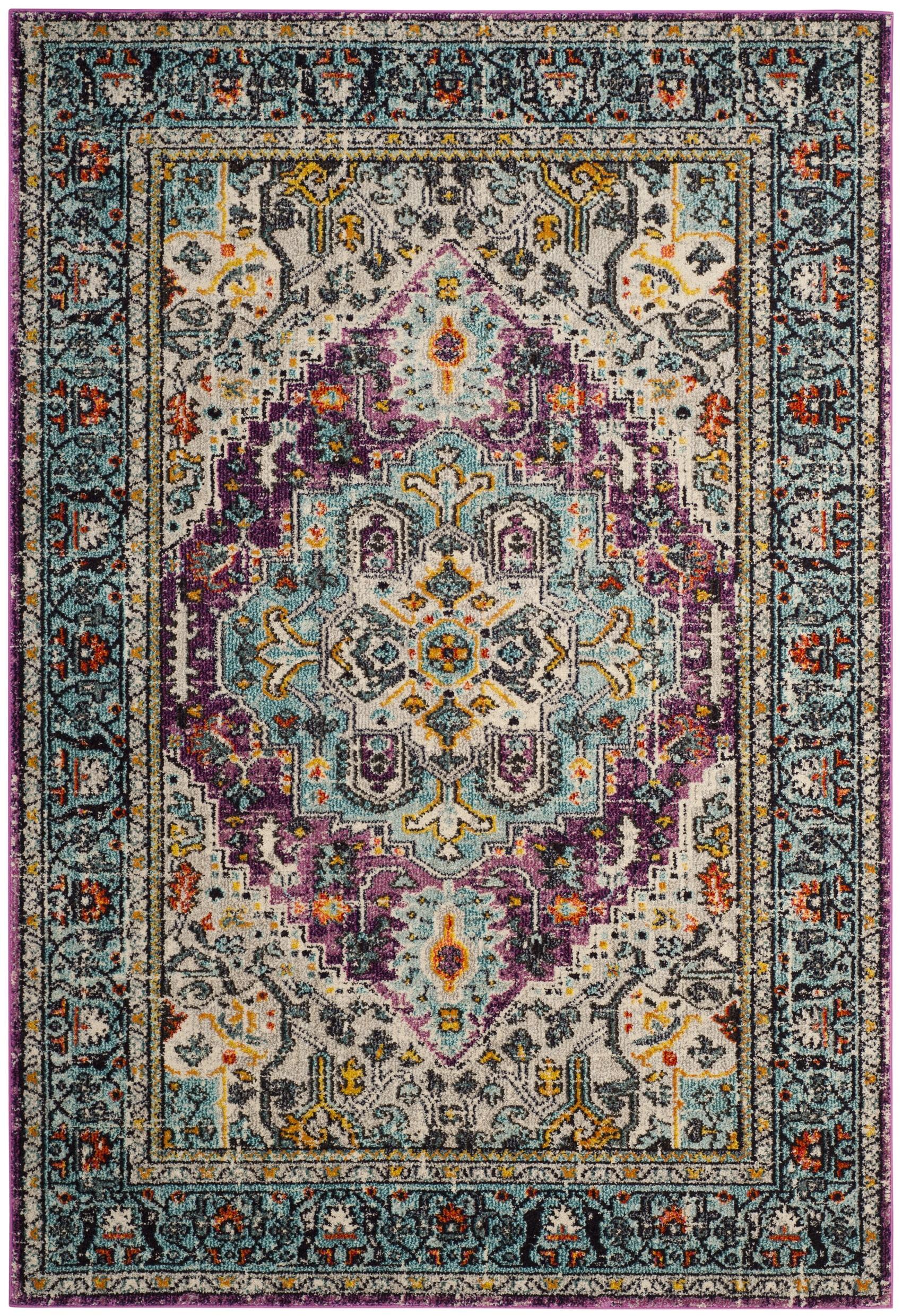 Bohemian Chic Violet & Light Blue Hand-knotted Synthetic Area Rug - 4' x 5'7"