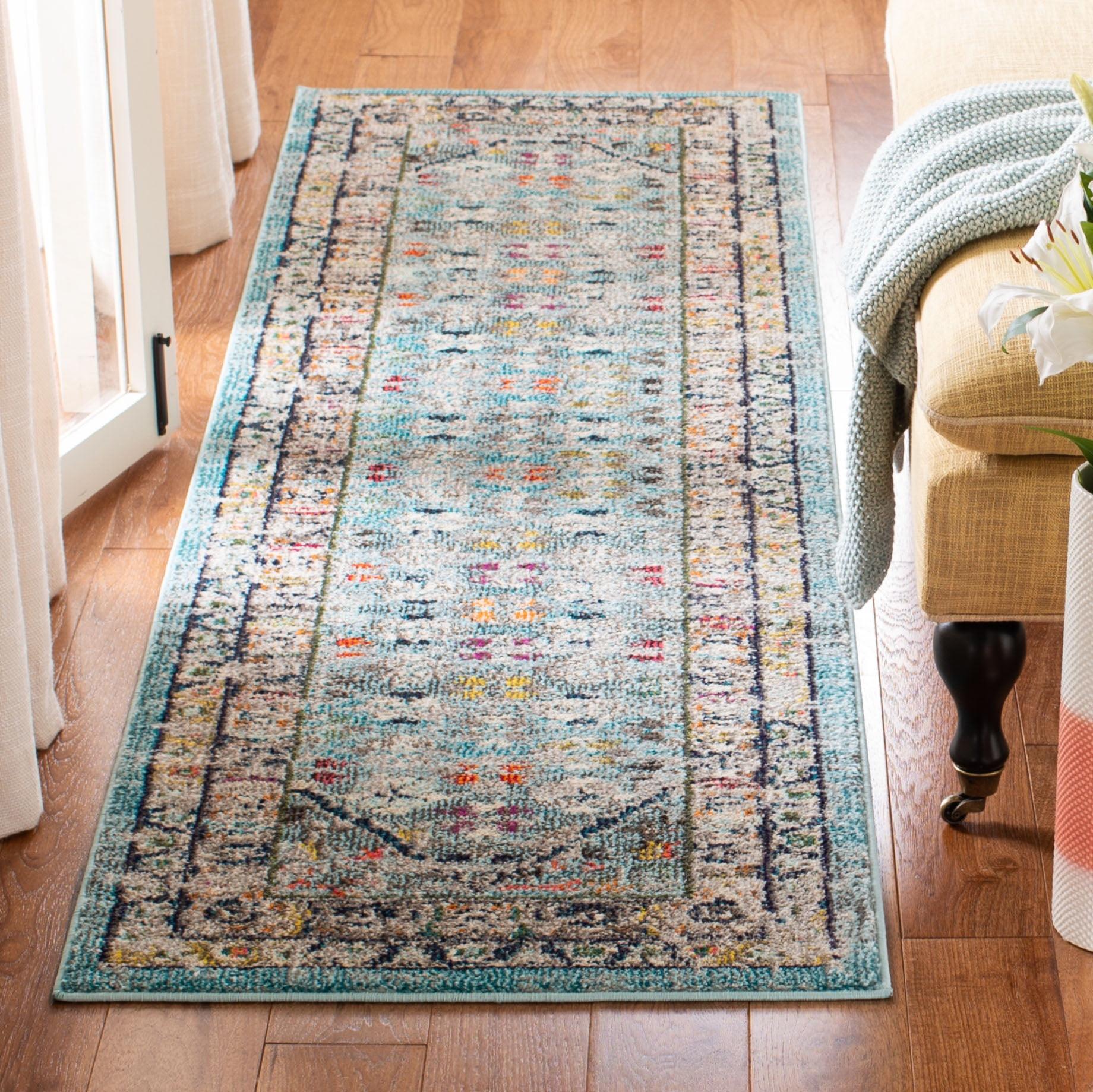 Bohemian Blue Floral 2'2" x 6' Runner Synthetic Rug