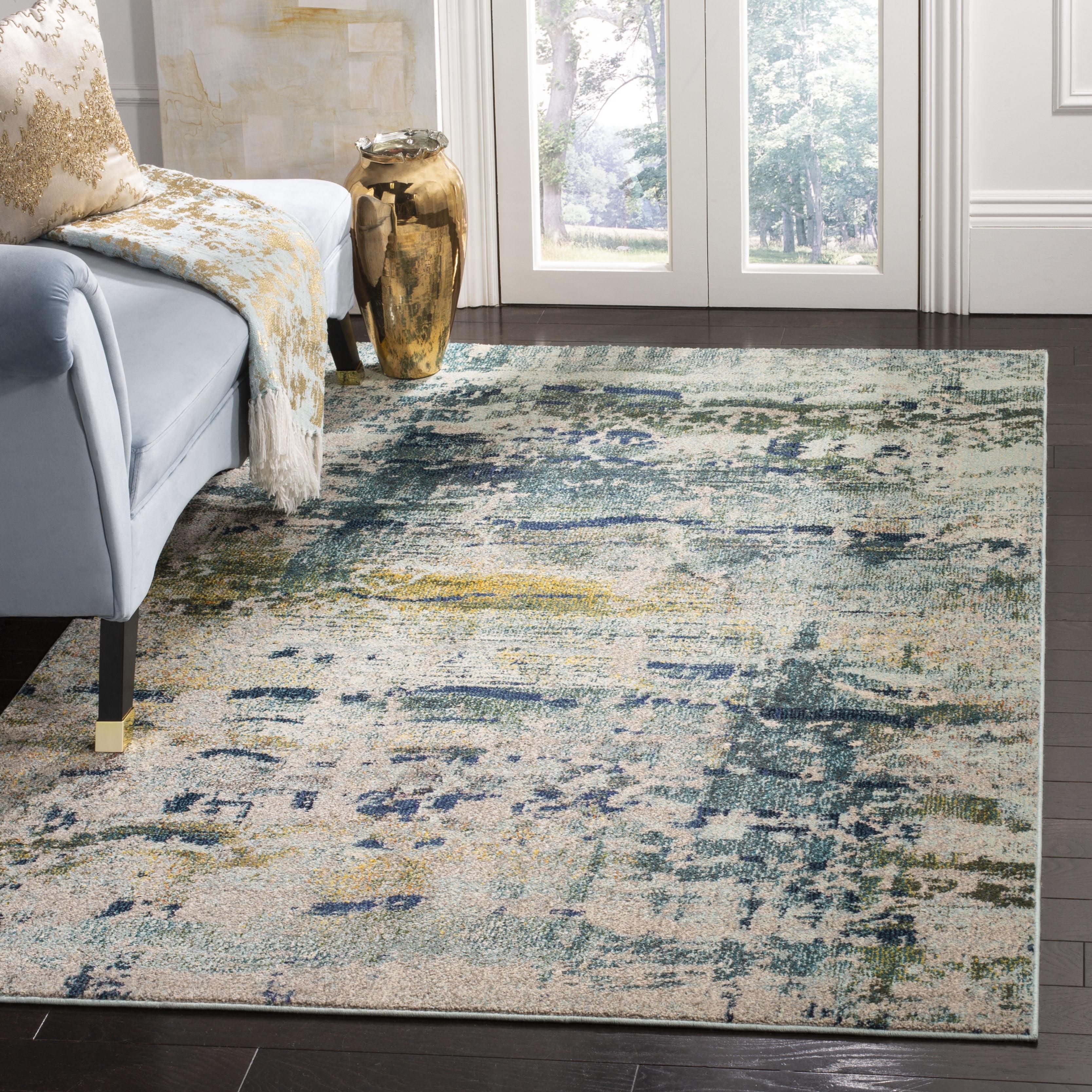 Monaco Blue and Grey Abstract Area Rug