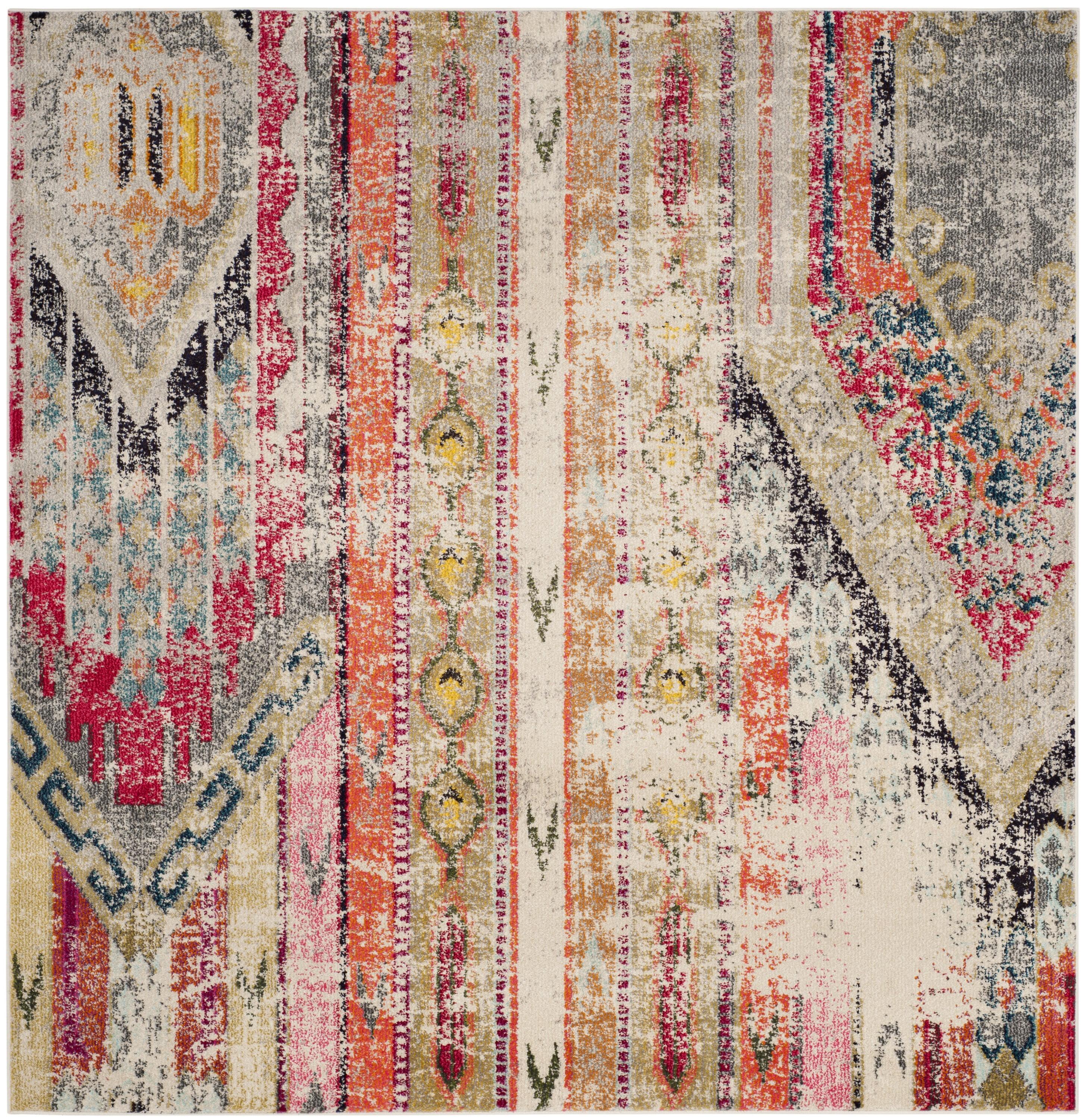 Monaco Light Grey and Multicolor Square Bohemian Area Rug