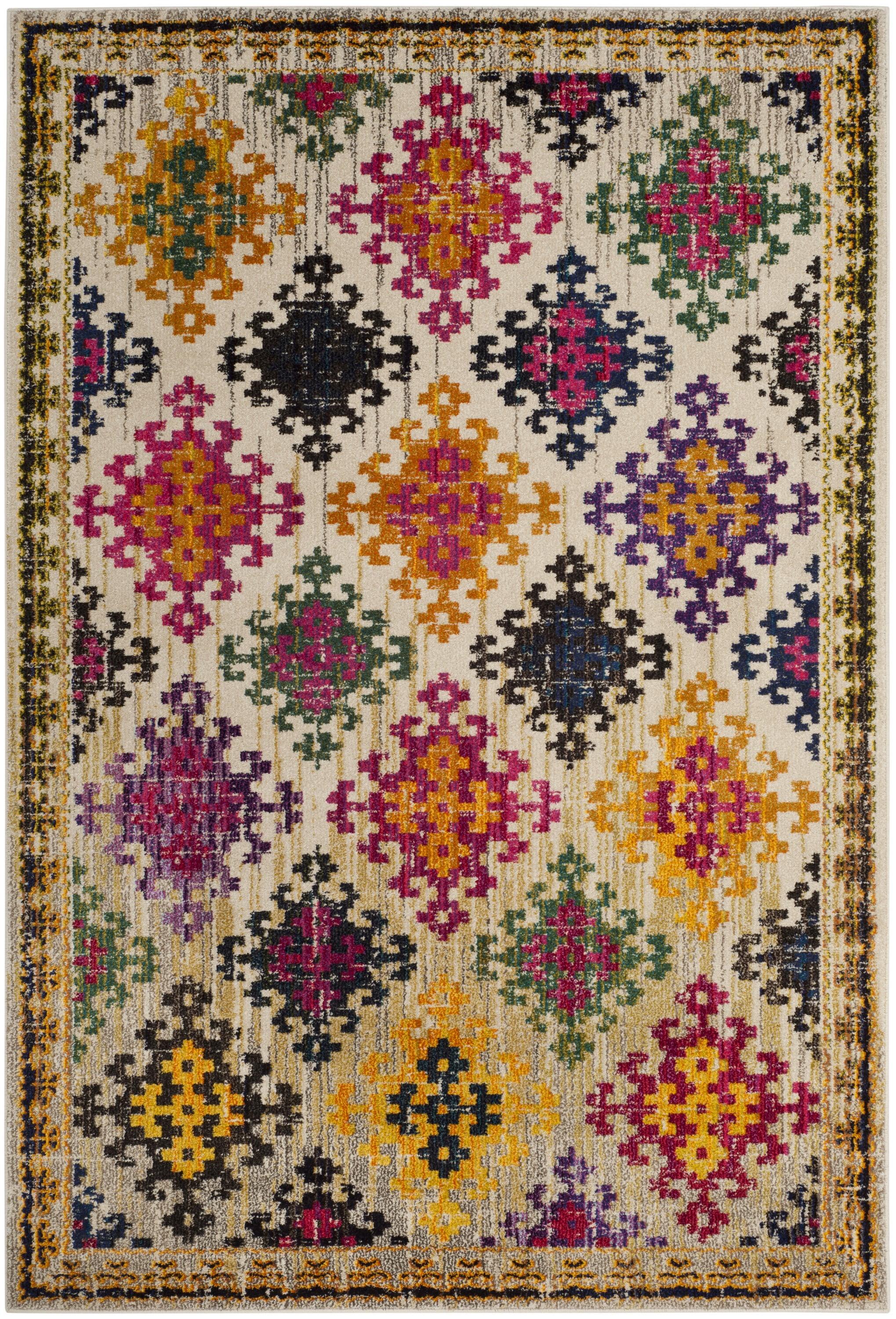 Bohemian Ivory and Multicolor Synthetic 5'1" x 7'7" Area Rug