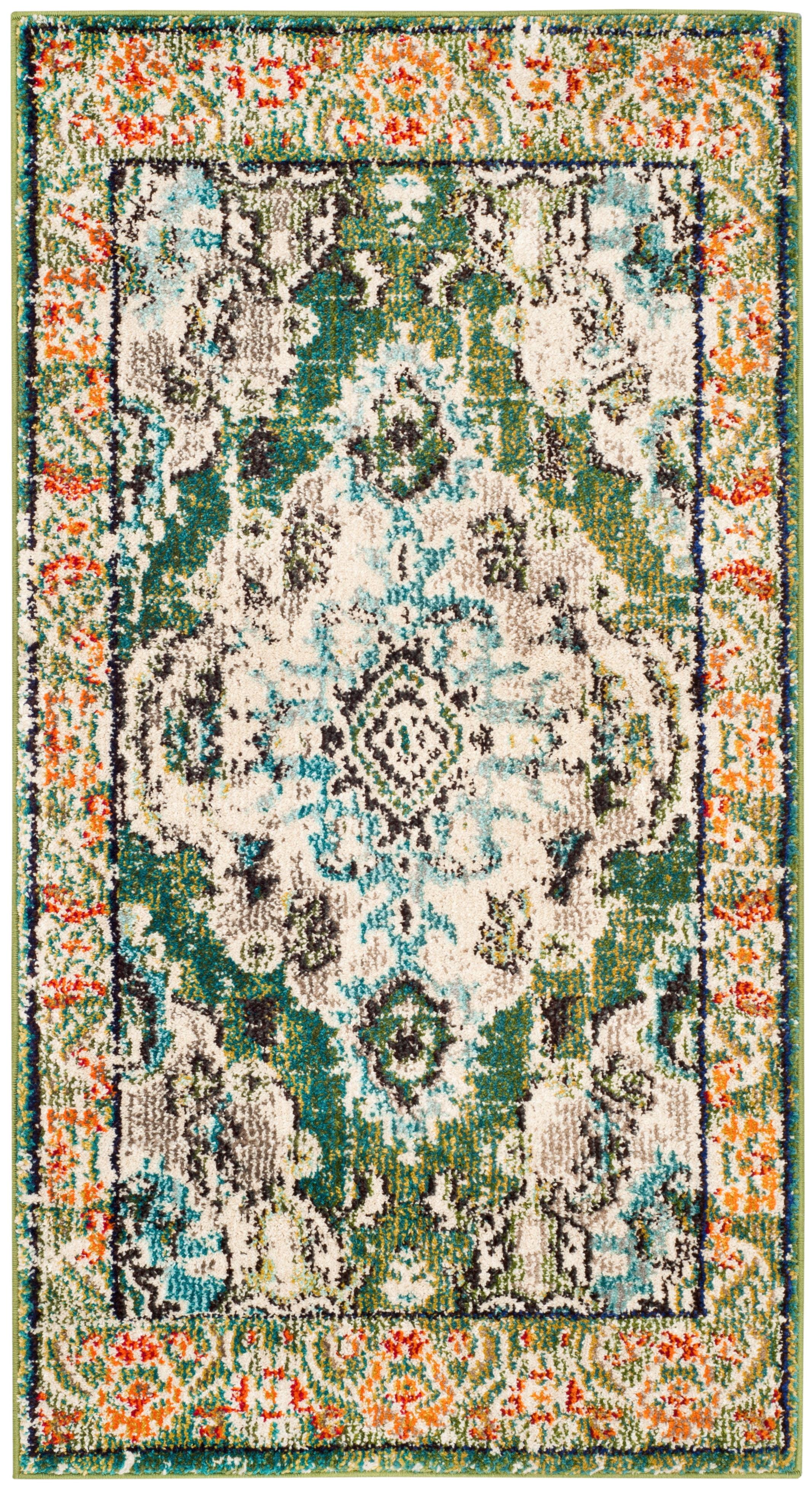 SAFAVIEH Monaco Toria Oriental Area Rug, Forest Green/Light Blue, 2' x 3'