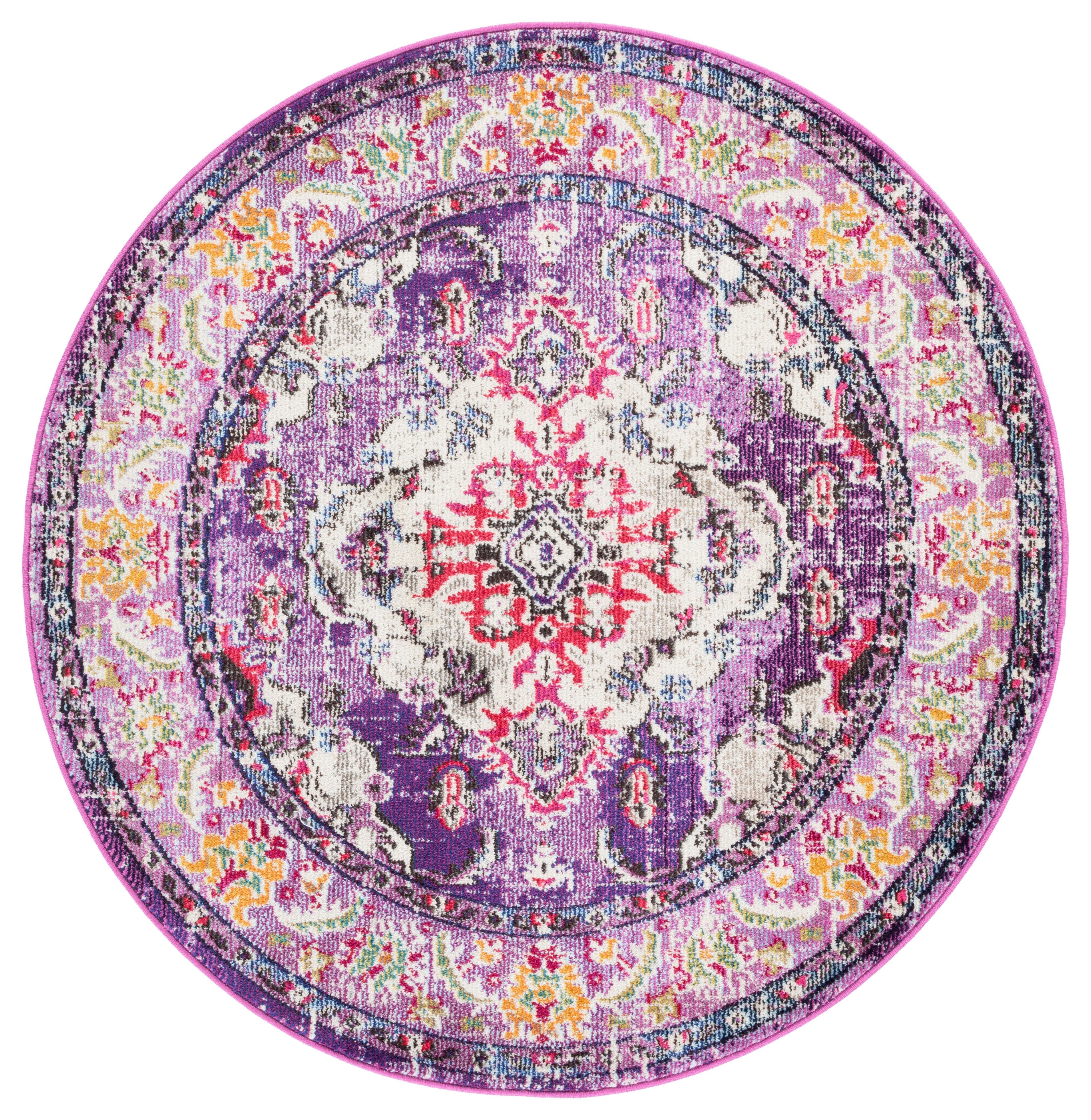 Monaco MNC243 Power Loomed Indoor Area Rug - Violet/Fuchsia - 5' Round - Safavieh