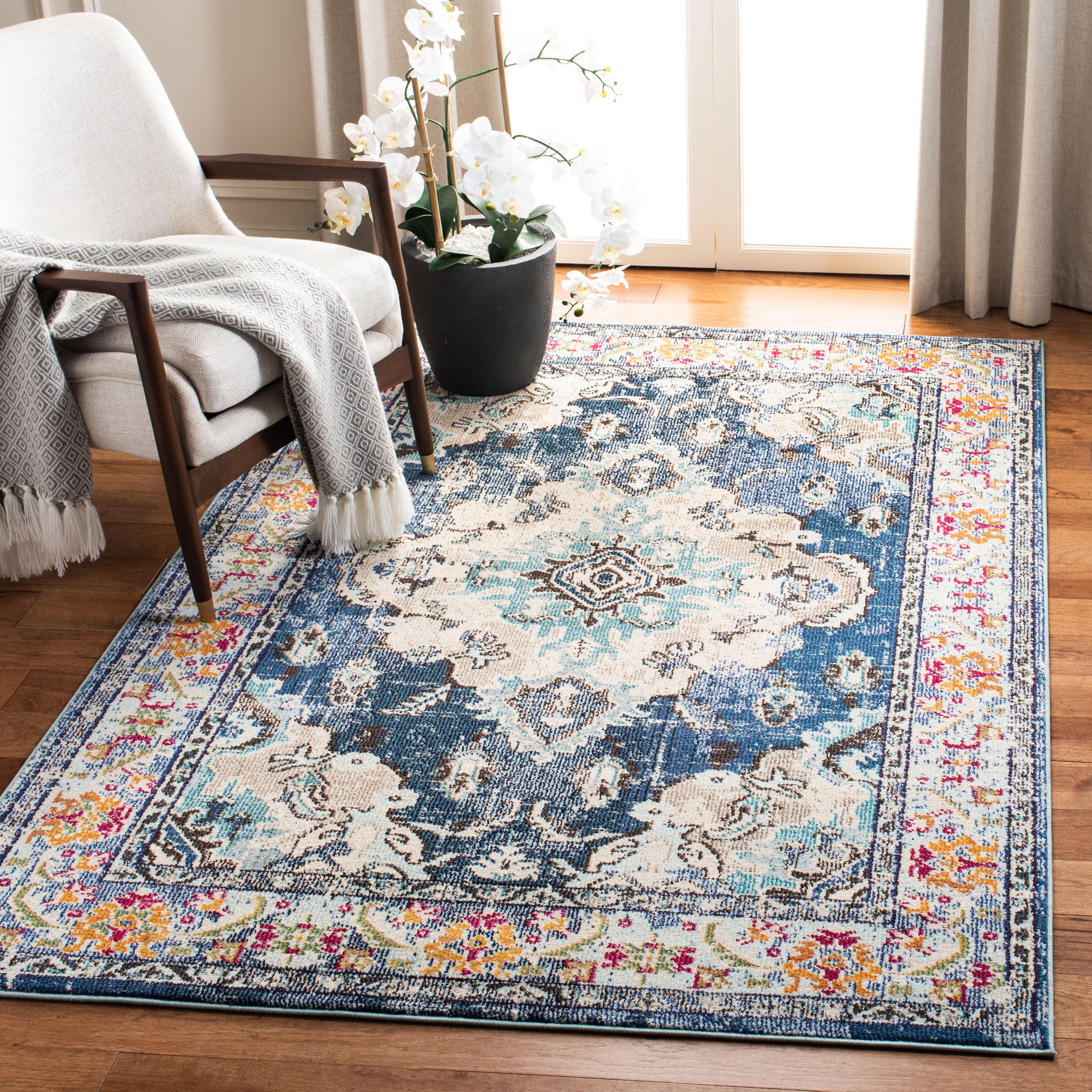 Monaco MNC243 Power Loomed Area Rug - Navy/Light Blue - 4'x4' - Safavieh.