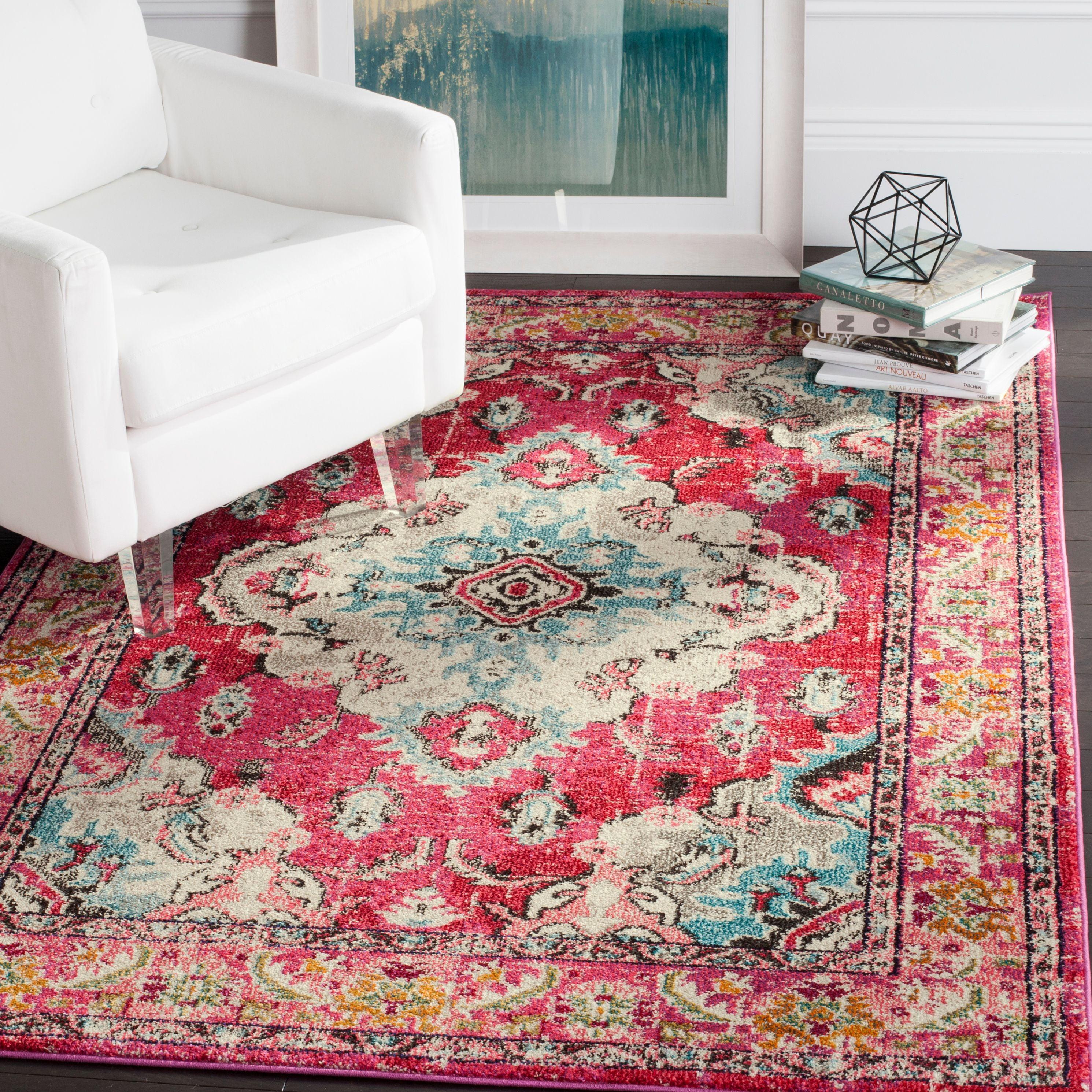 Pink and Multi Synthetic Boho Medallion Rectangle Rug