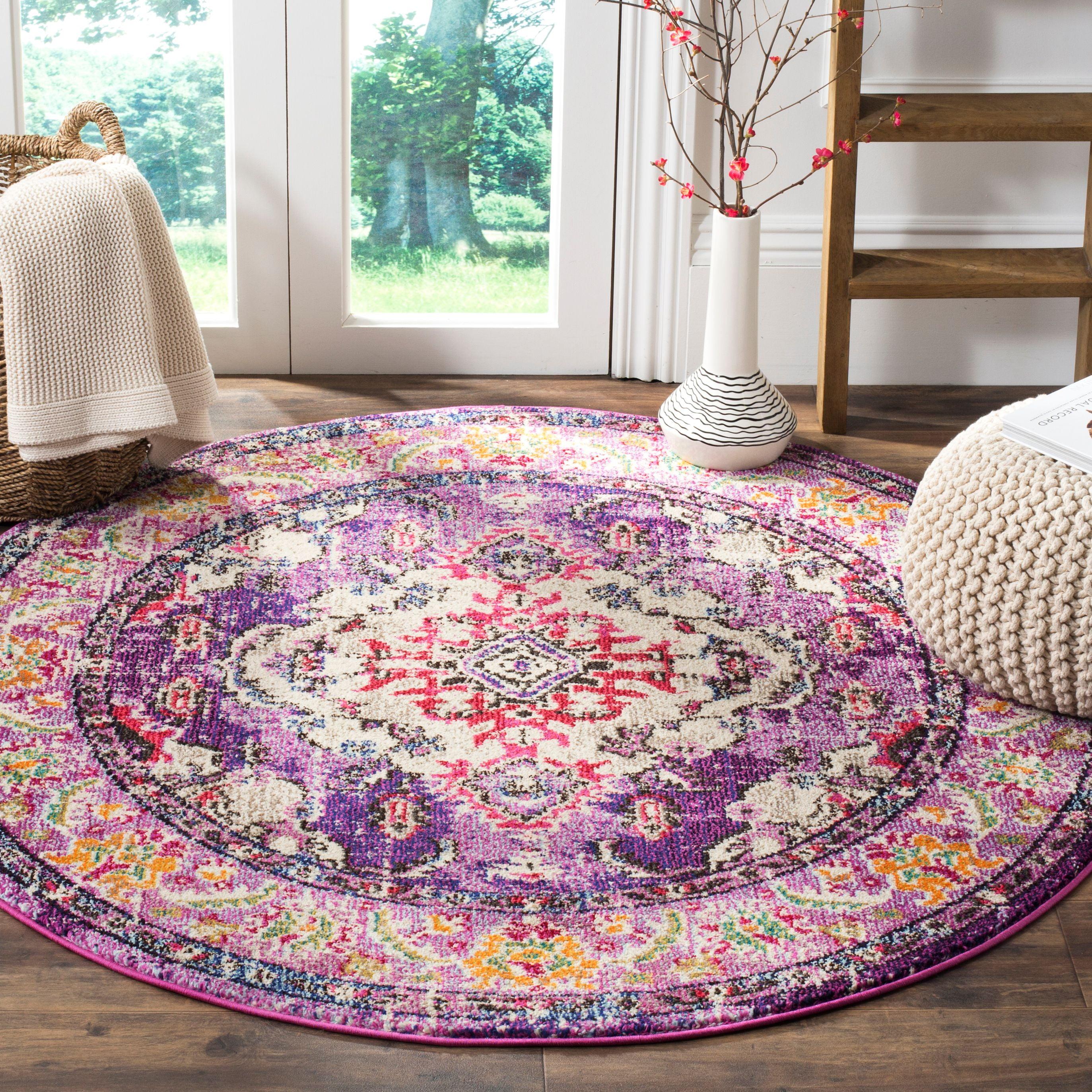 Monaco MNC243 Power Loomed Indoor Area Rug - Violet/Fuchsia - 5' Round - Safavieh