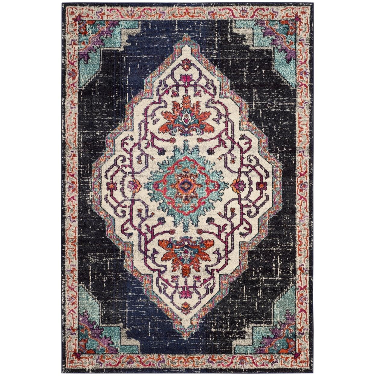Monaco MNC254 Power Loomed Indoor Area Rug - Black/Blue - 6'7"x9'2" - Safavieh