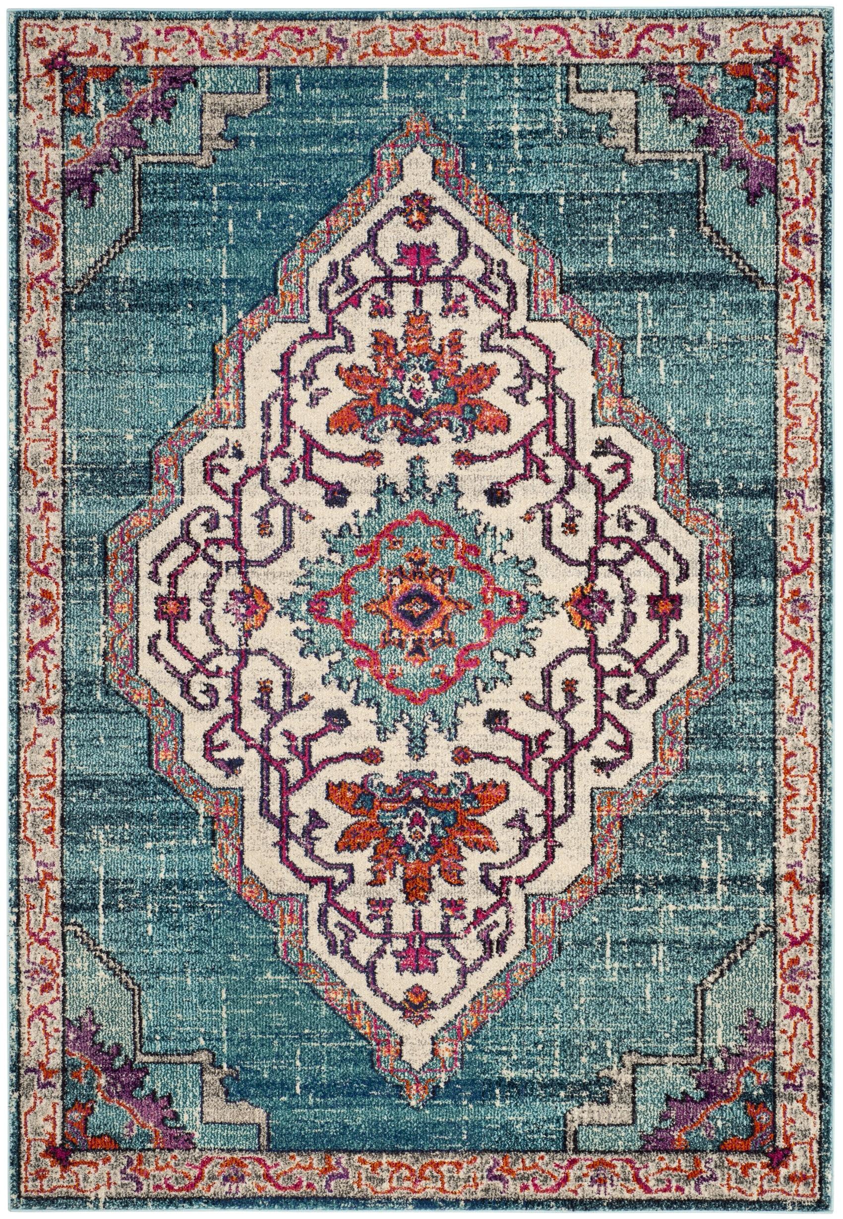 Bohemian Chic 5' x 5' Square Blue Multi Synthetic Area Rug