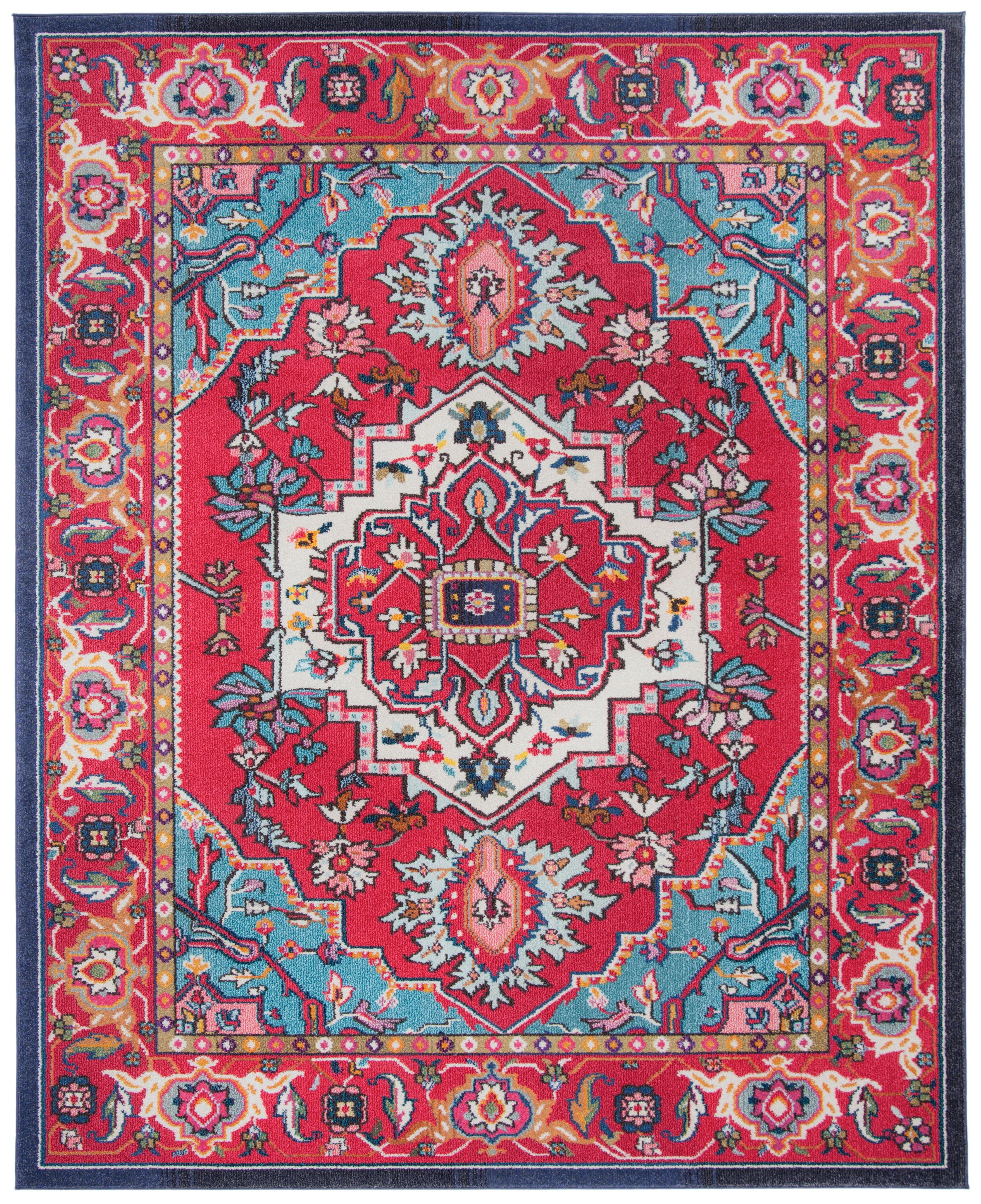 Vibrant Red Floral 8' x 10' Easy-Care Synthetic Area Rug