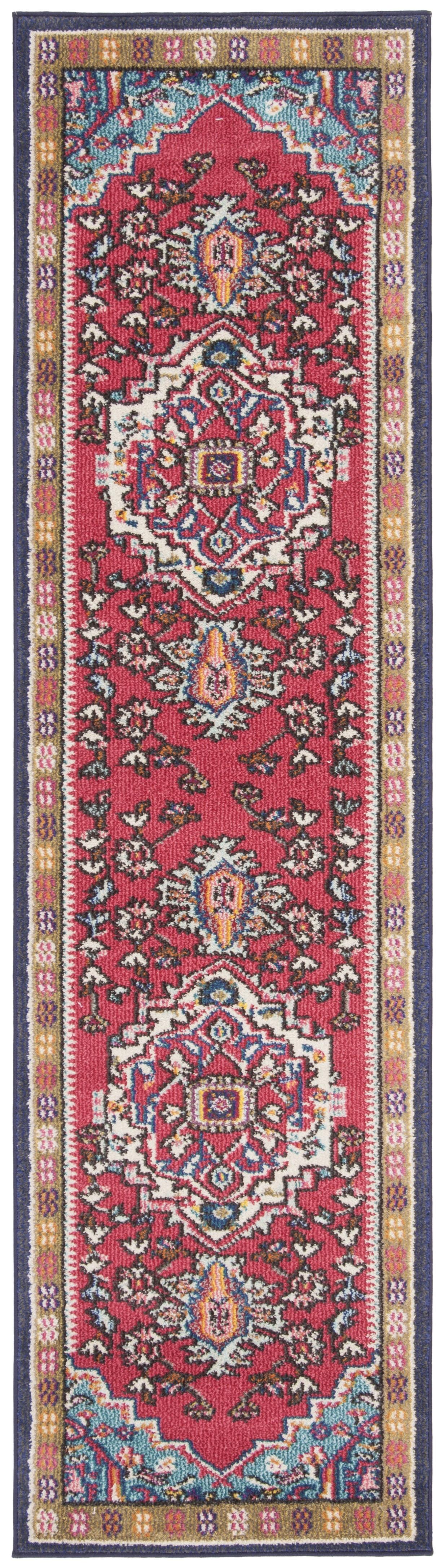 Boho-Chic Red & Turquoise Floral Synthetic Runner Rug - 2'2" x 6'