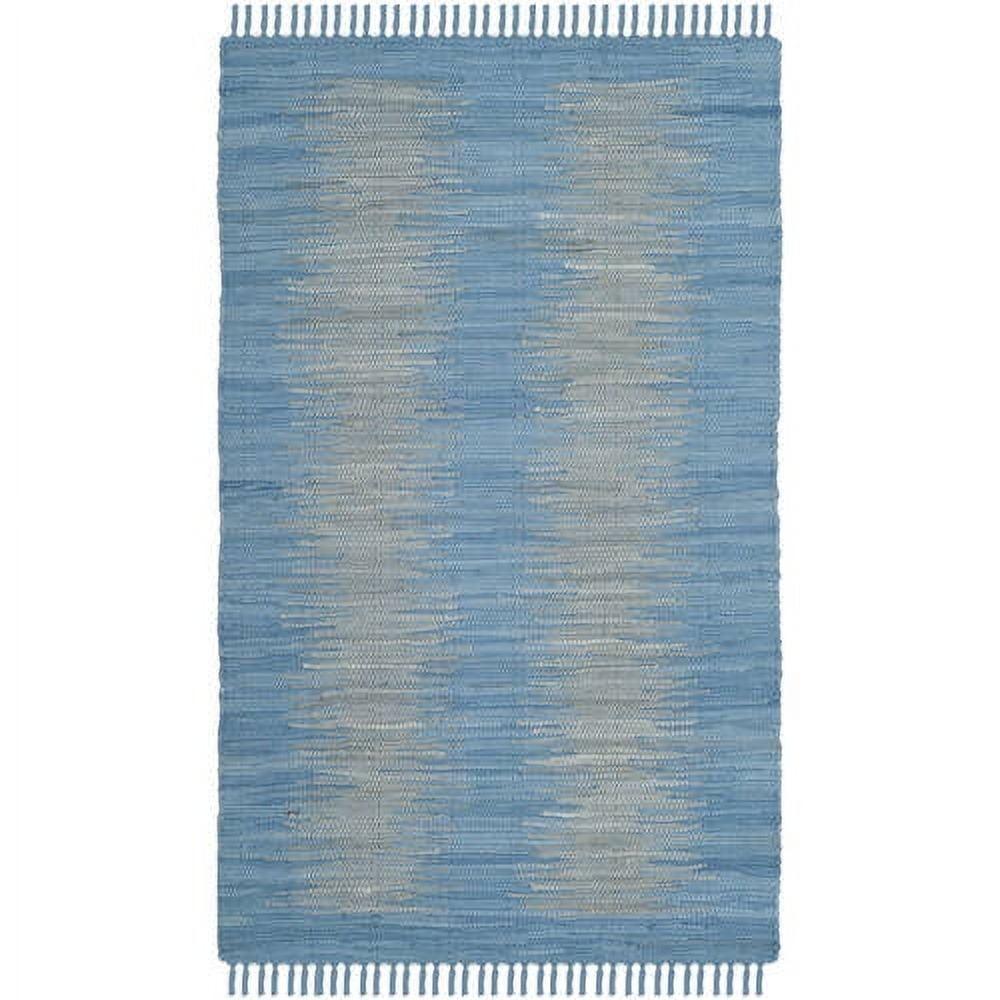 Coastal Breeze Light Blue Hand-Woven Cotton Abstract Rug 6' x 9'