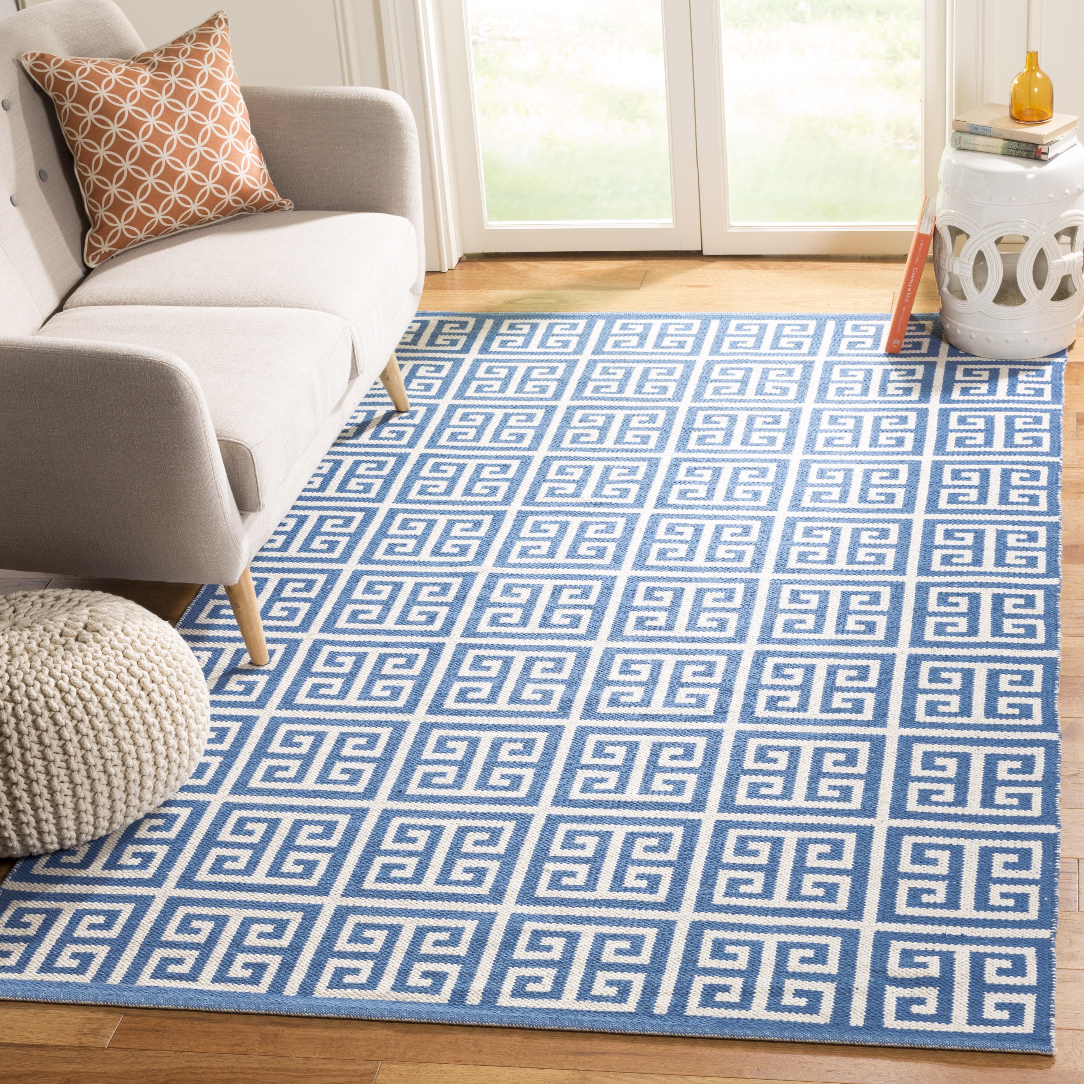 Coastal Charm Handwoven Blue & Ivory Cotton 6' Square Rug