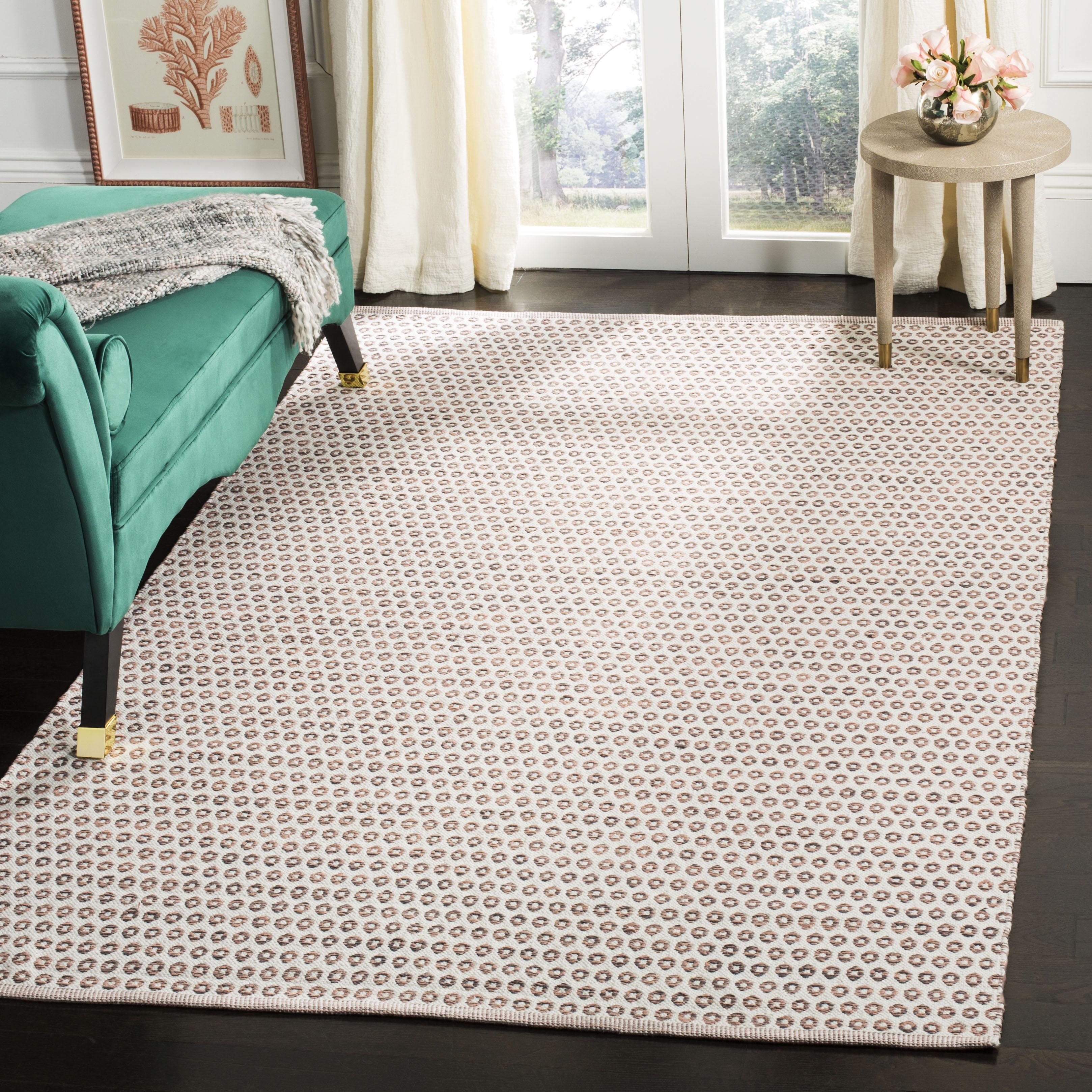 Charcoal and Peach Flat Woven Wool Cotton Area Rug