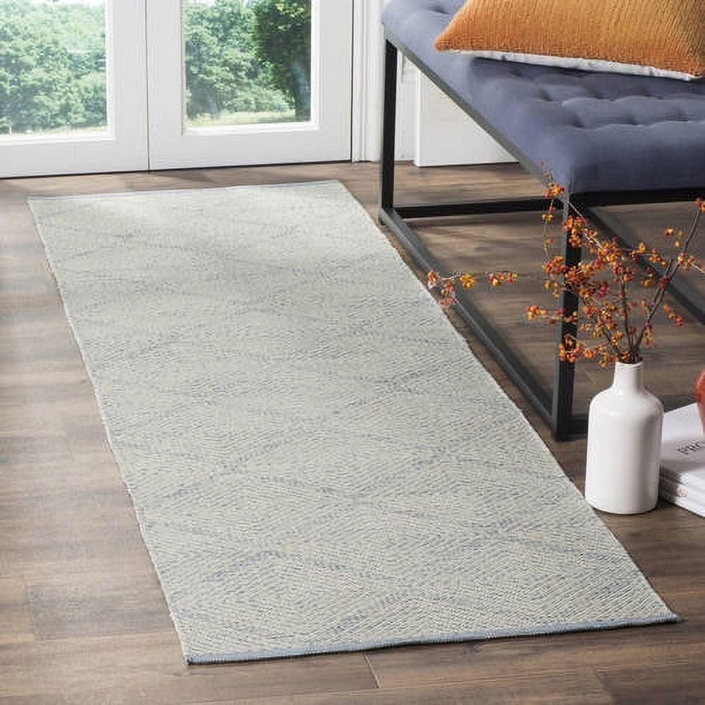 Light Blue Handwoven Cotton and Wool 10' x 14' Area Rug