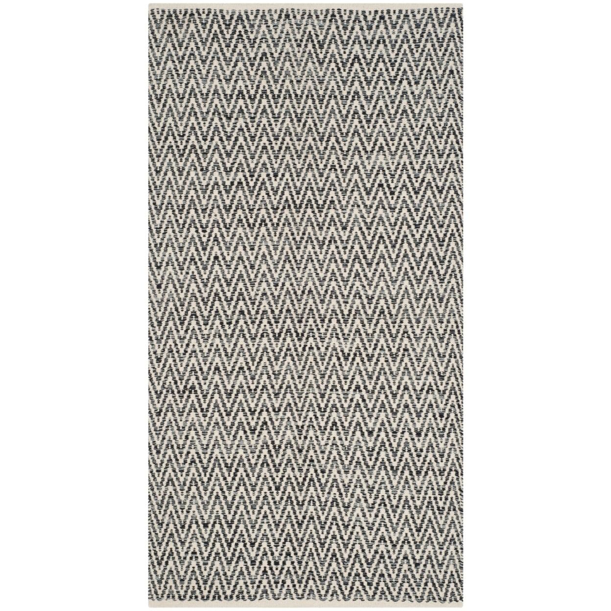 Ivory and Dark Grey Handmade Wool Cotton Area Rug, 3'0" x 5'0"