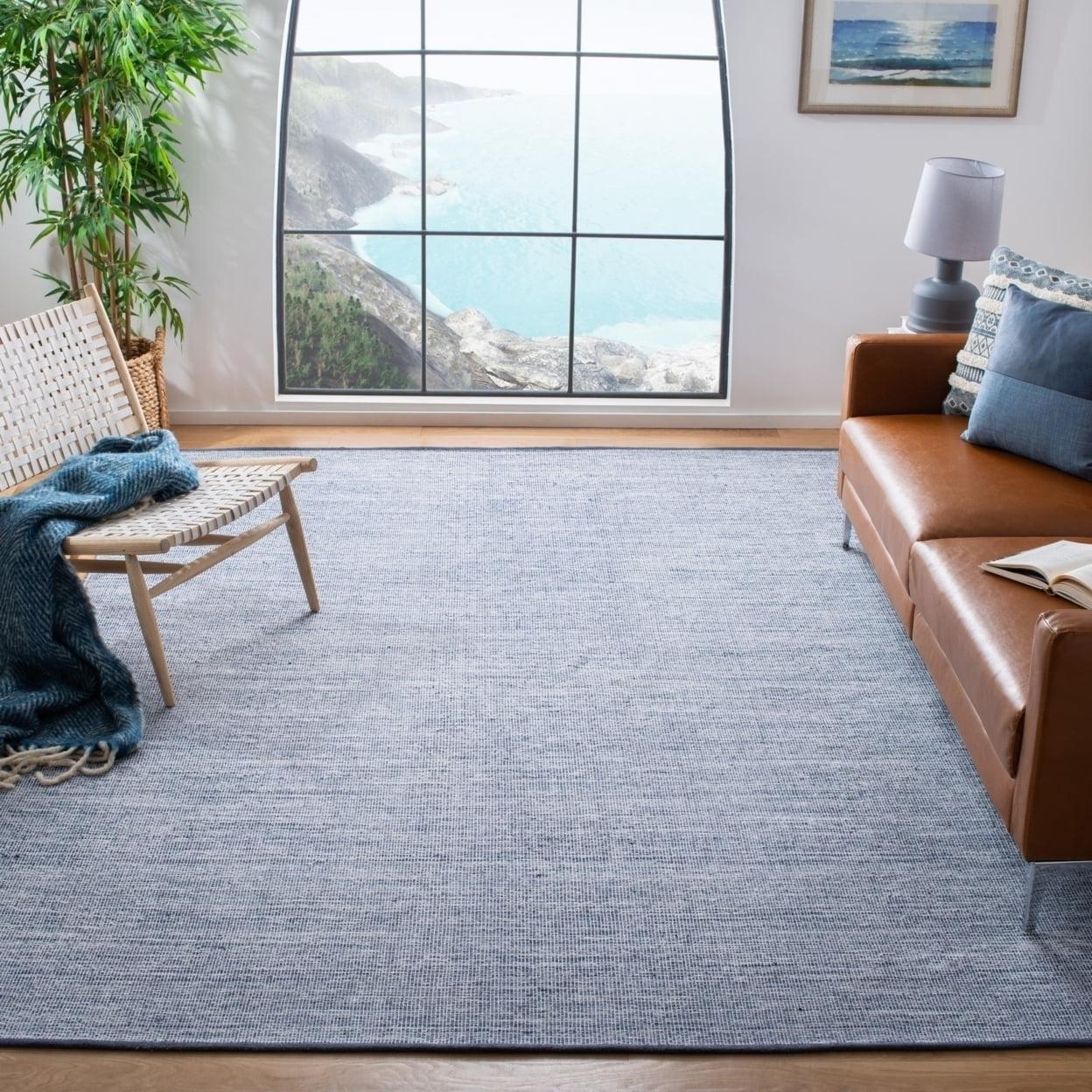 Coastal Breeze Navy Blue Handwoven Cotton 6' Square Area Rug