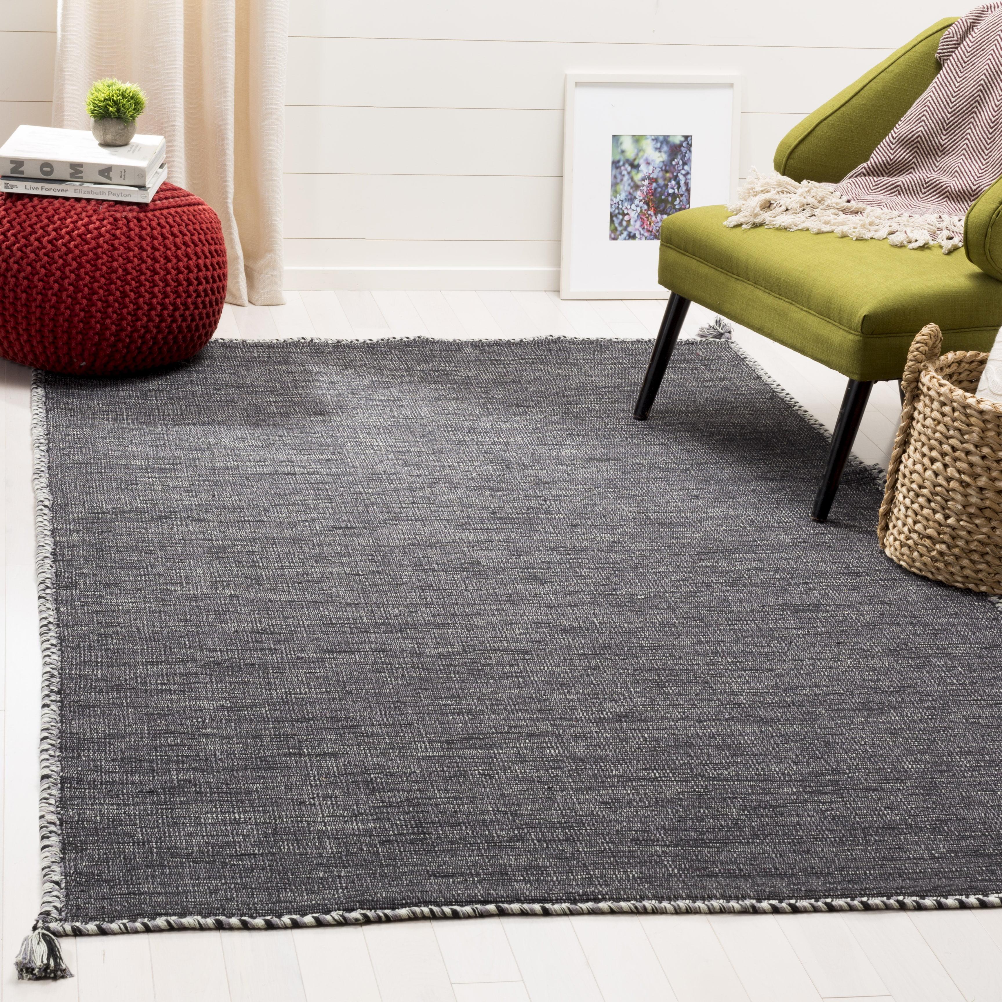 Coastal Charm Grey/Black Handwoven Cotton 8' x 10' Area Rug